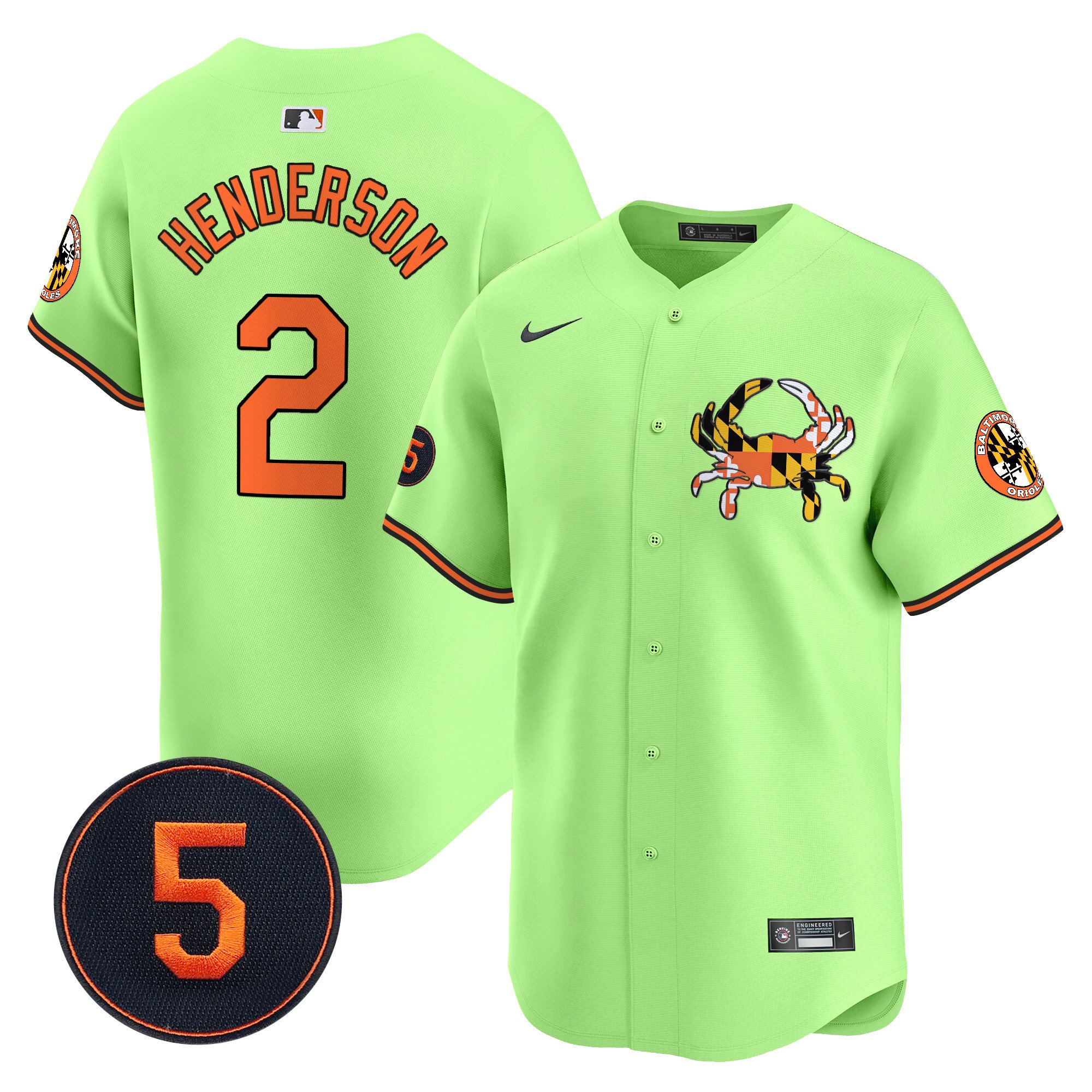 Gunnar HendersonUnisex Baltimore Orioles Robinson Patch Vapor Premier Limited Light Green Jersey V3 - All Stitched
