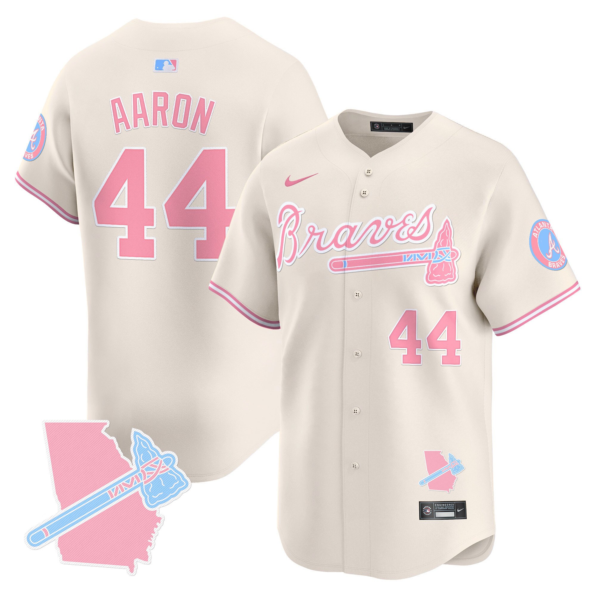 Hank AaronUnisex Atlanta Braves Bubblegum Pink Vapor Premier Limited Cream Jersey - All Stitched