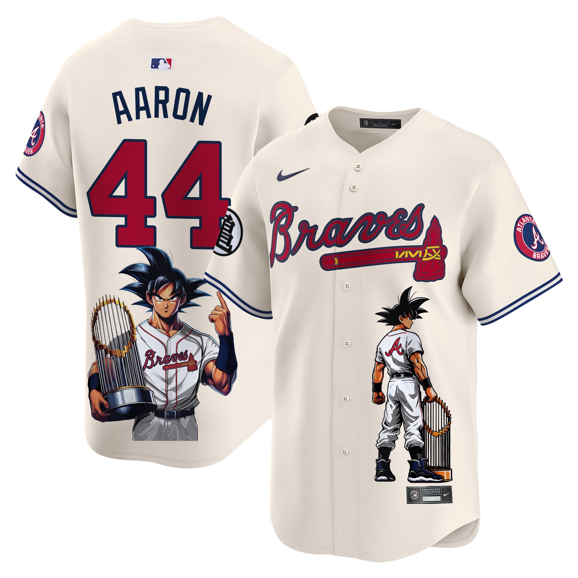 Hank AaronUnisex Atlanta Braves Dragon Ball Son Goku Vapor Premier Limited Cream Jersey - Printed