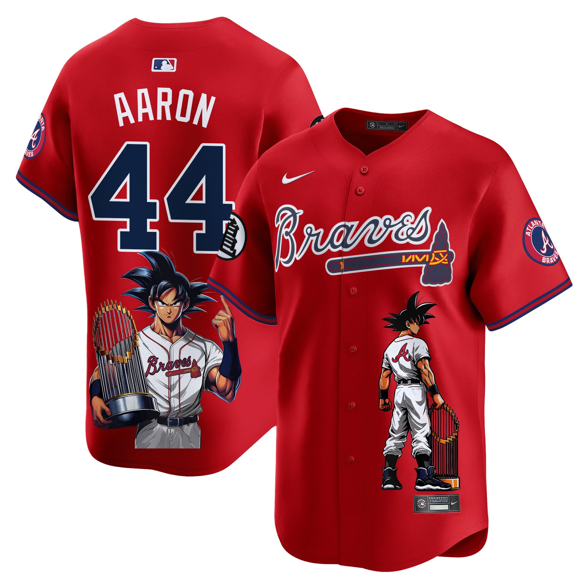 Hank AaronUnisex Atlanta Braves Dragon Ball Son Goku Vapor Premier Limited Red Jersey - Printed