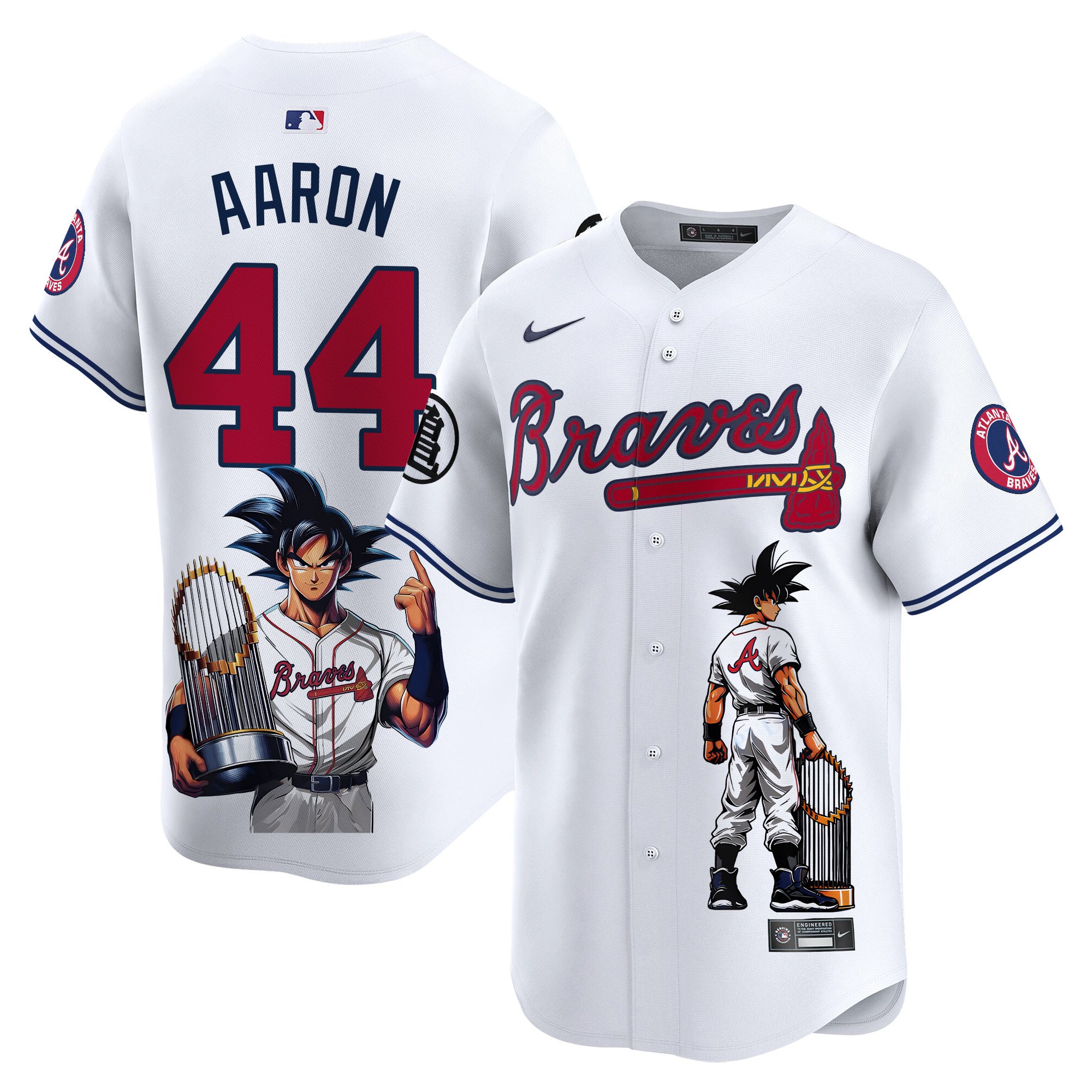 Hank AaronUnisex Atlanta Braves Dragon Ball Son Goku Vapor Premier Limited White Jersey - Printed