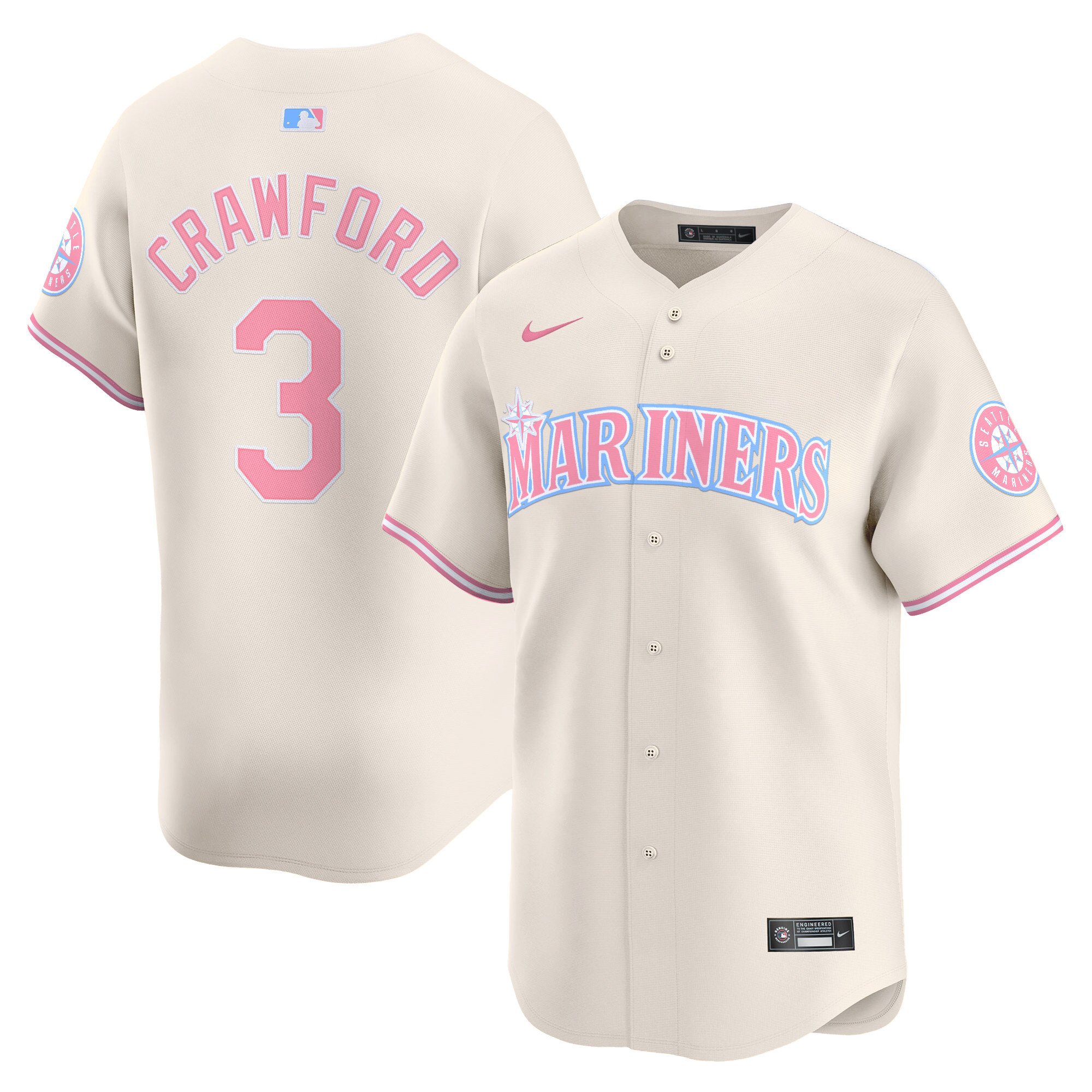 J. P. CrawfordUnisex Seattle Mariners Bubblegum Pink Vapor Premier Limited Cream Jersey - All Stitched