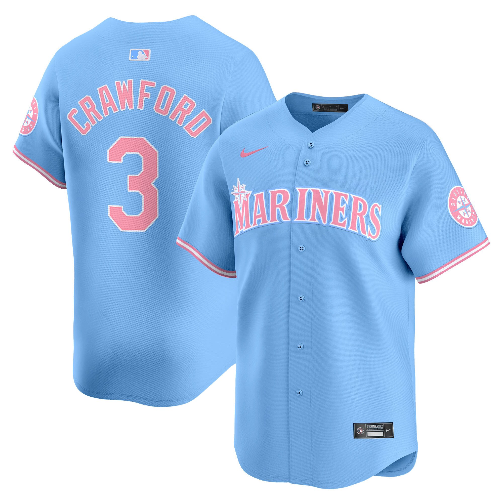 J. P. CrawfordUnisex Seattle Mariners Bubblegum Pink Vapor Premier Limited Light Blue Jersey - All Stitched