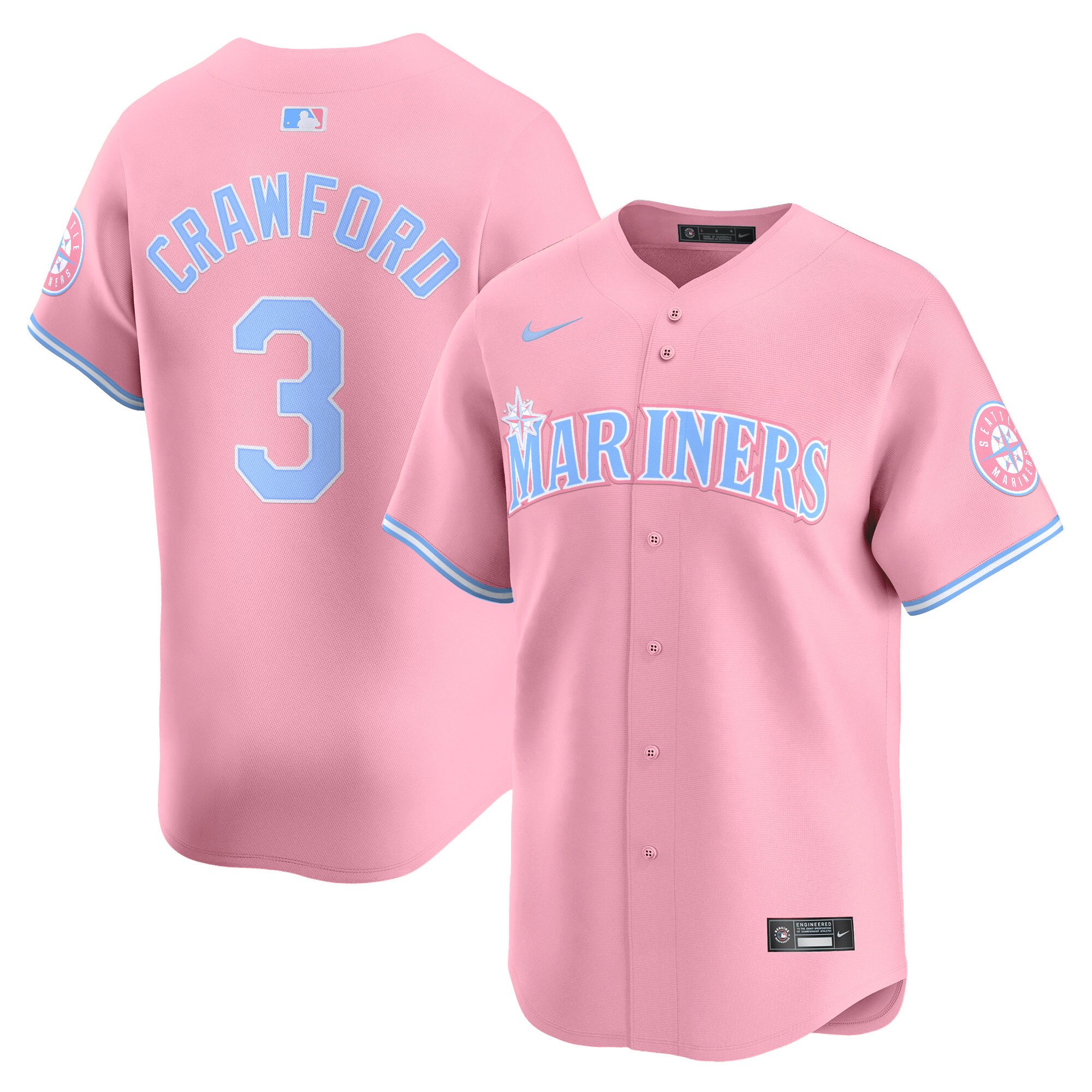 J. P. CrawfordUnisex Seattle Mariners Bubblegum Pink Vapor Premier Limited Pink Jersey - All Stitched