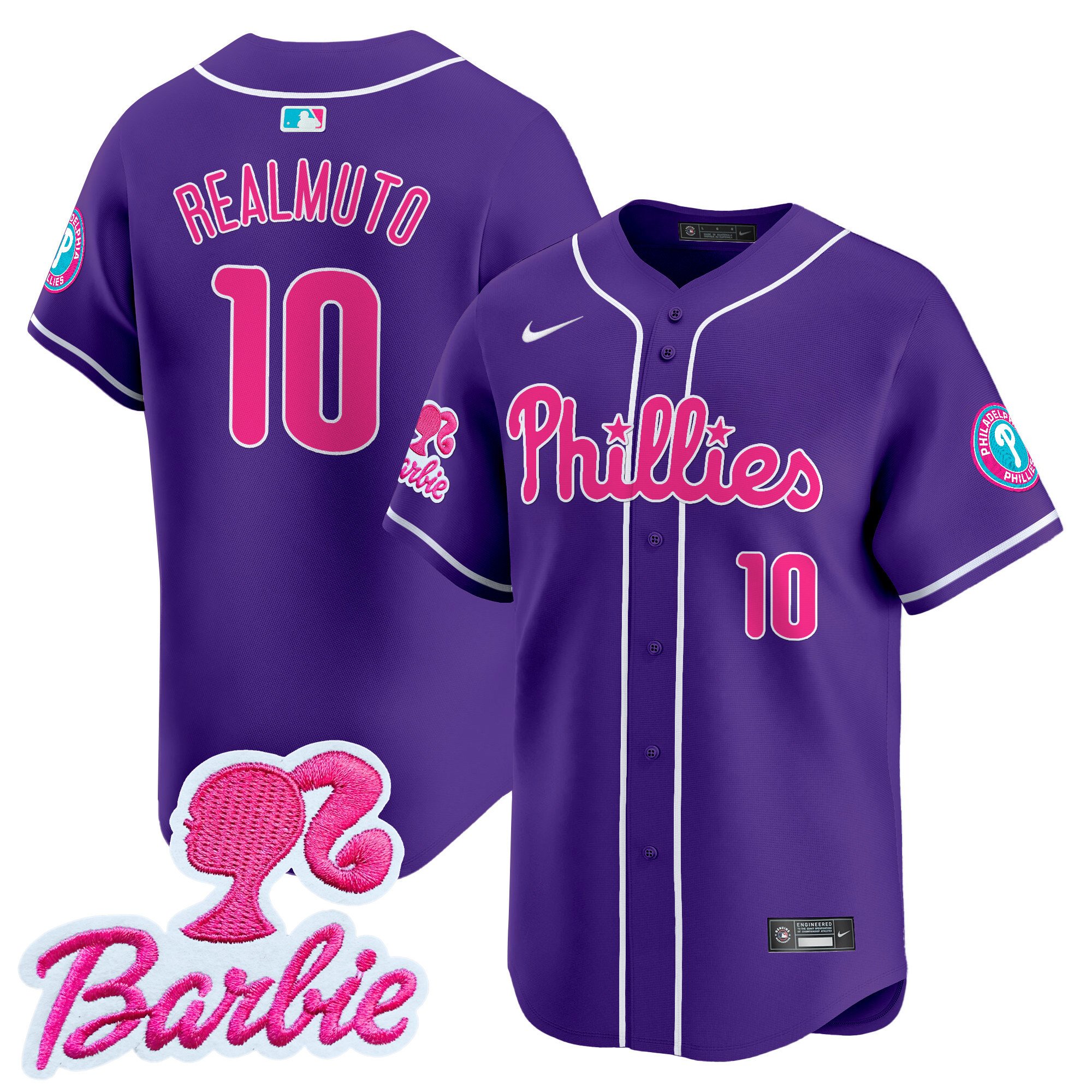 J.T.RealmutoUnisex Philadelphia Phillies Barbie Patch Vapor Premier Limited Purple Jersey - All Stitched