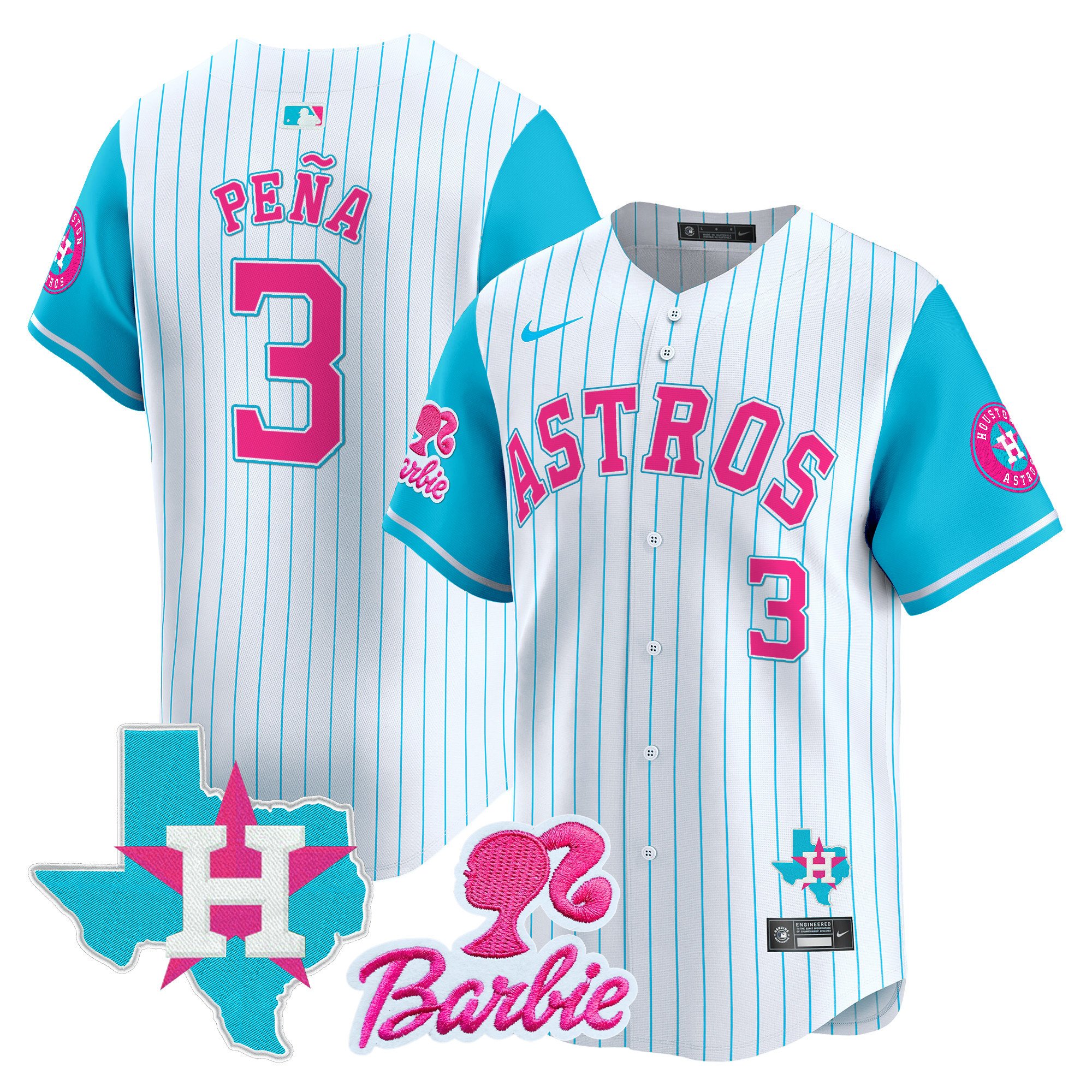 Jeremy PenaUnisex Houston Astros Barbie Patch Vapor Premier Limited Pinstripe Jersey - All Stitched