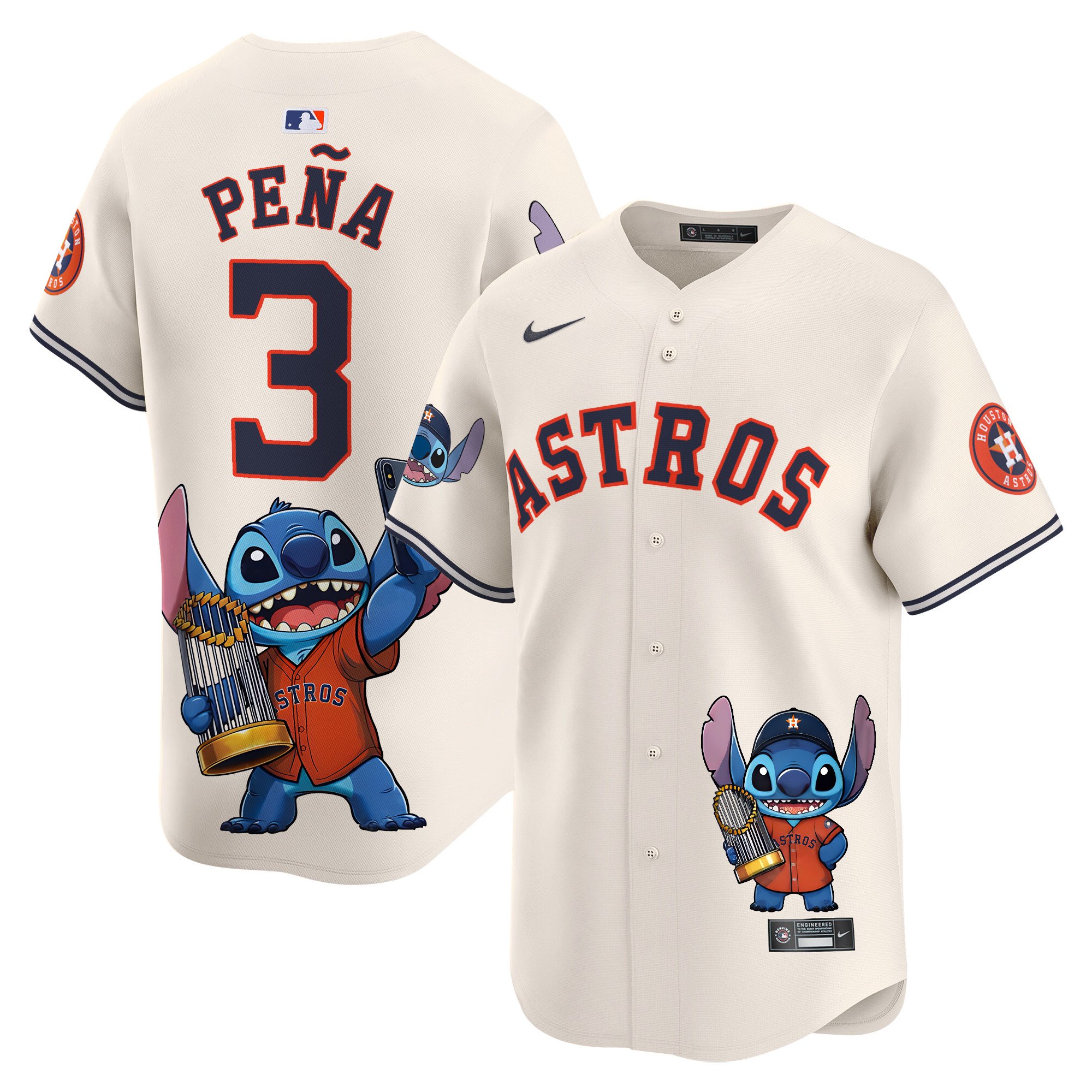 Jeremy PenaUnisex Houston Astros Lilo And Stitch Vapor Premier Limited Cream Jersey - Printed