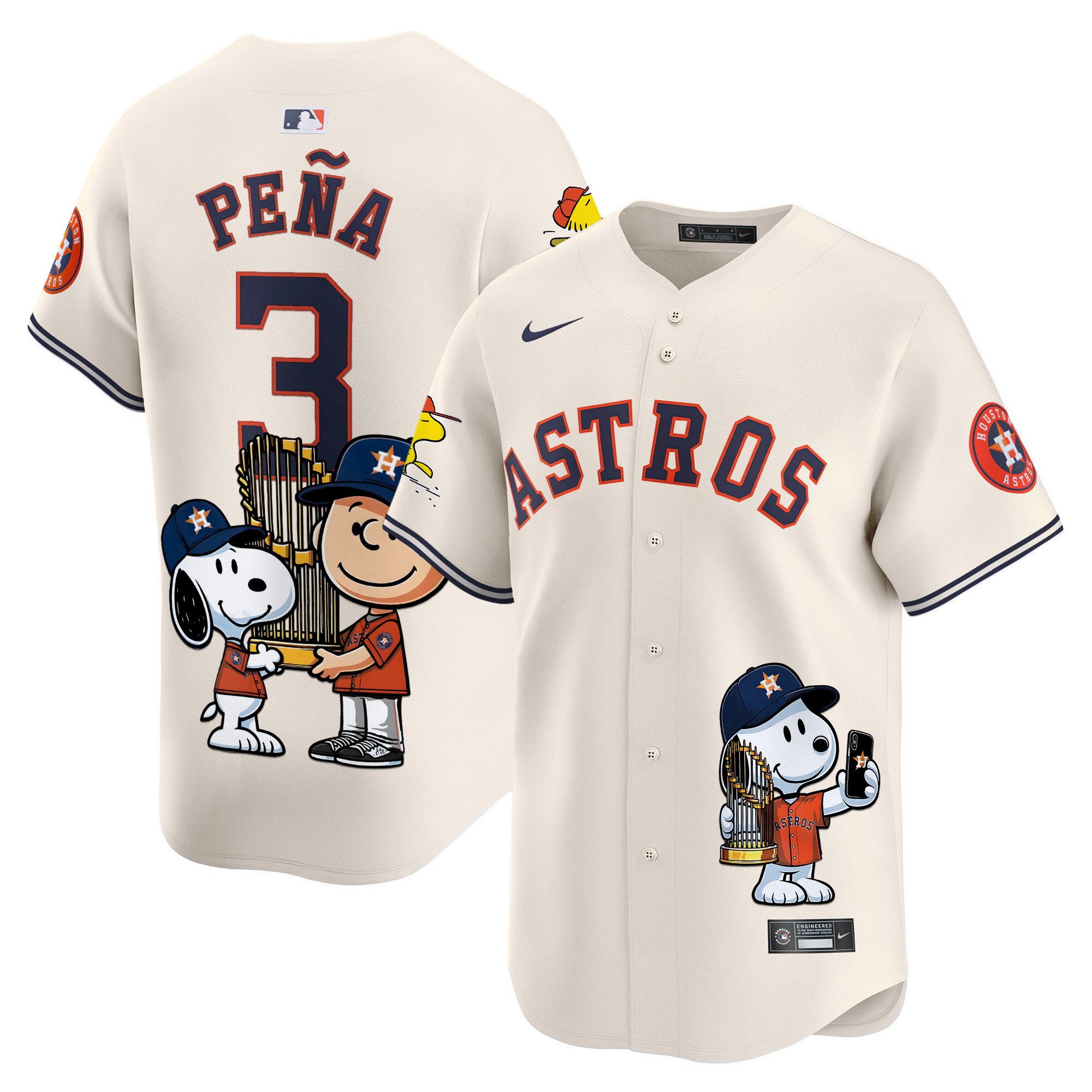 Jeremy PenaUnisex Houston Astros Peanut Snoopy Vapor Premier Limited Cream Jersey - Printed