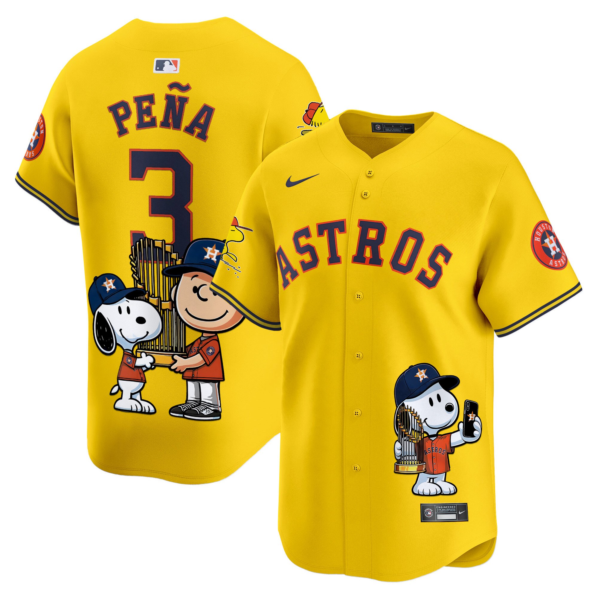Jeremy PenaUnisex Houston Astros Peanut Snoopy Vapor Premier Limited Gold Jersey - Printed
