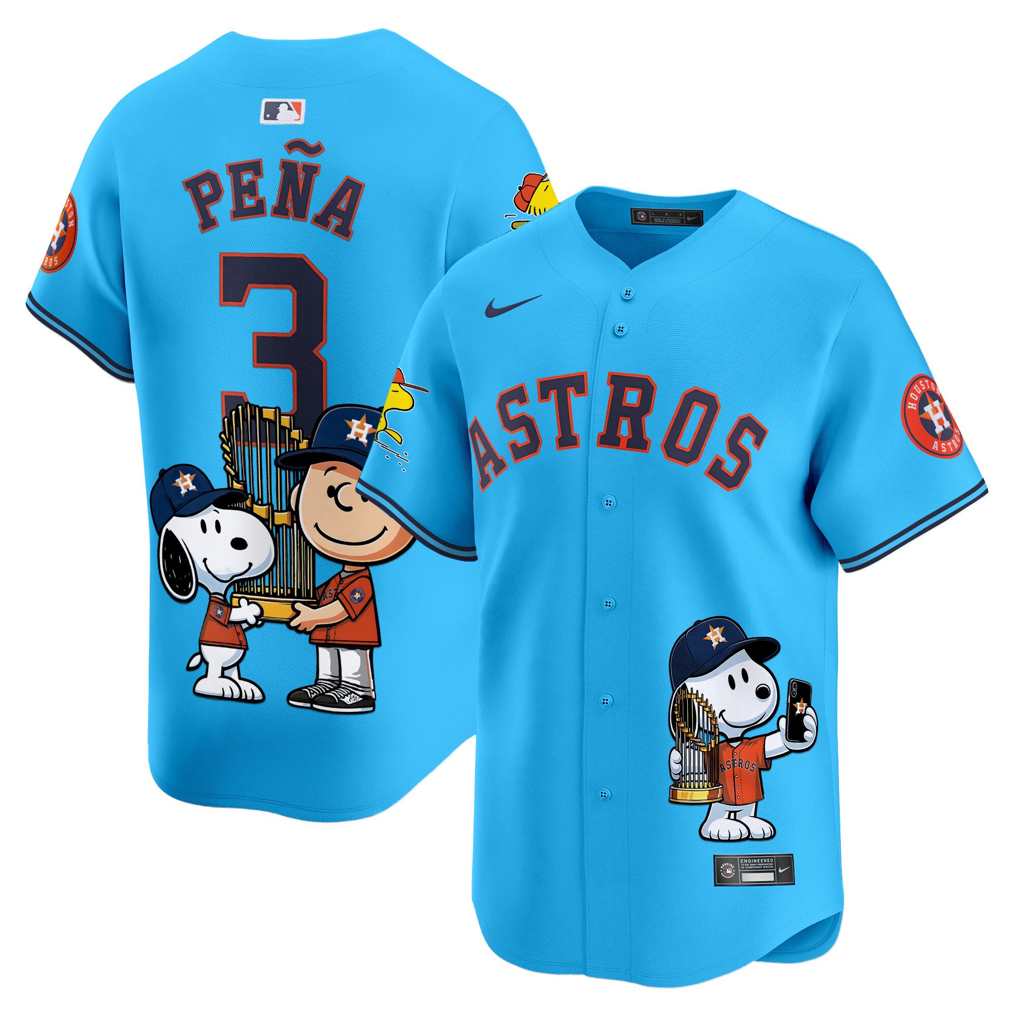 Jeremy PenaUnisex Houston Astros Peanut Snoopy Vapor Premier Limited Light Blue Jersey - Printed