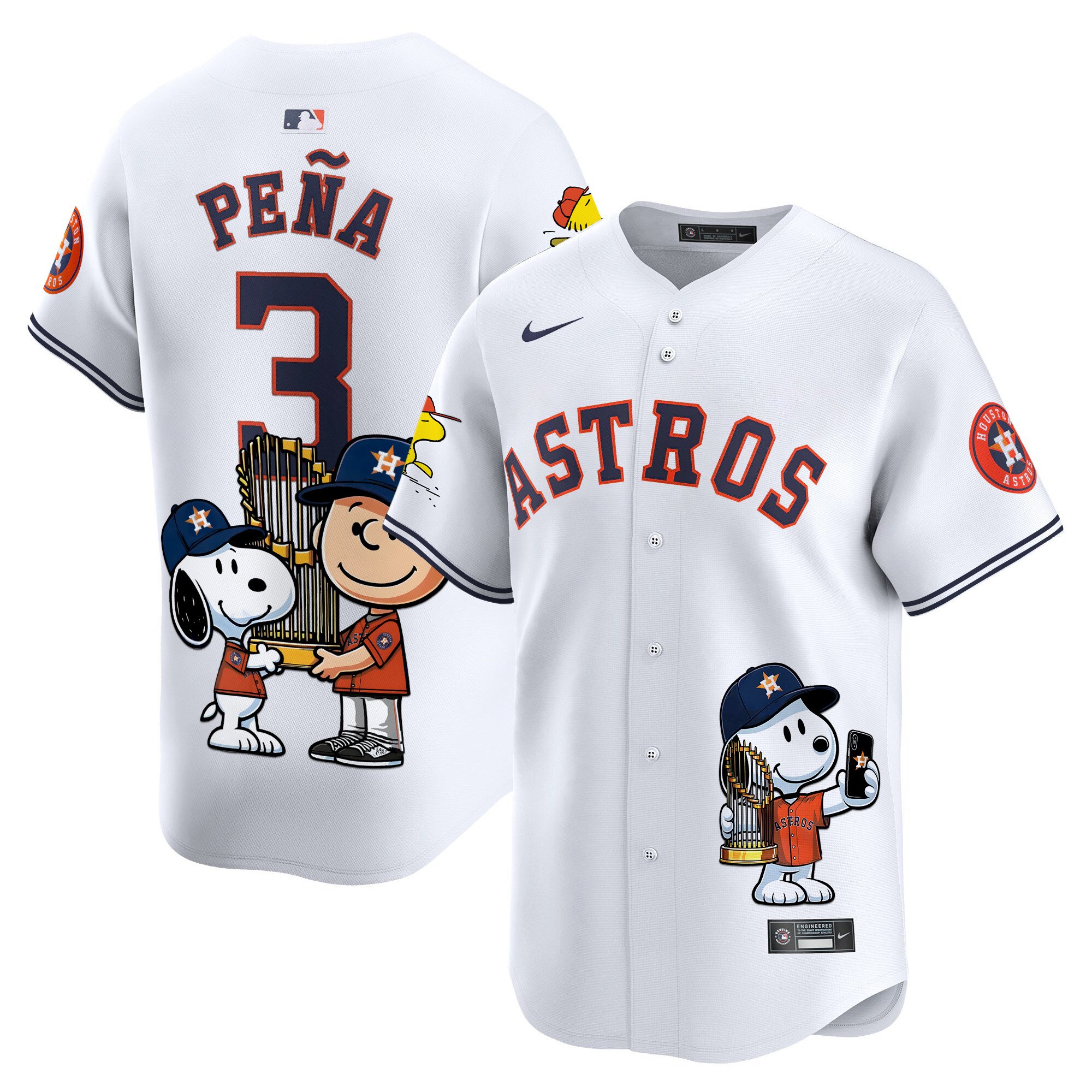 Jeremy PenaUnisex Houston Astros Peanut Snoopy Vapor Premier Limited White Jersey - Printed