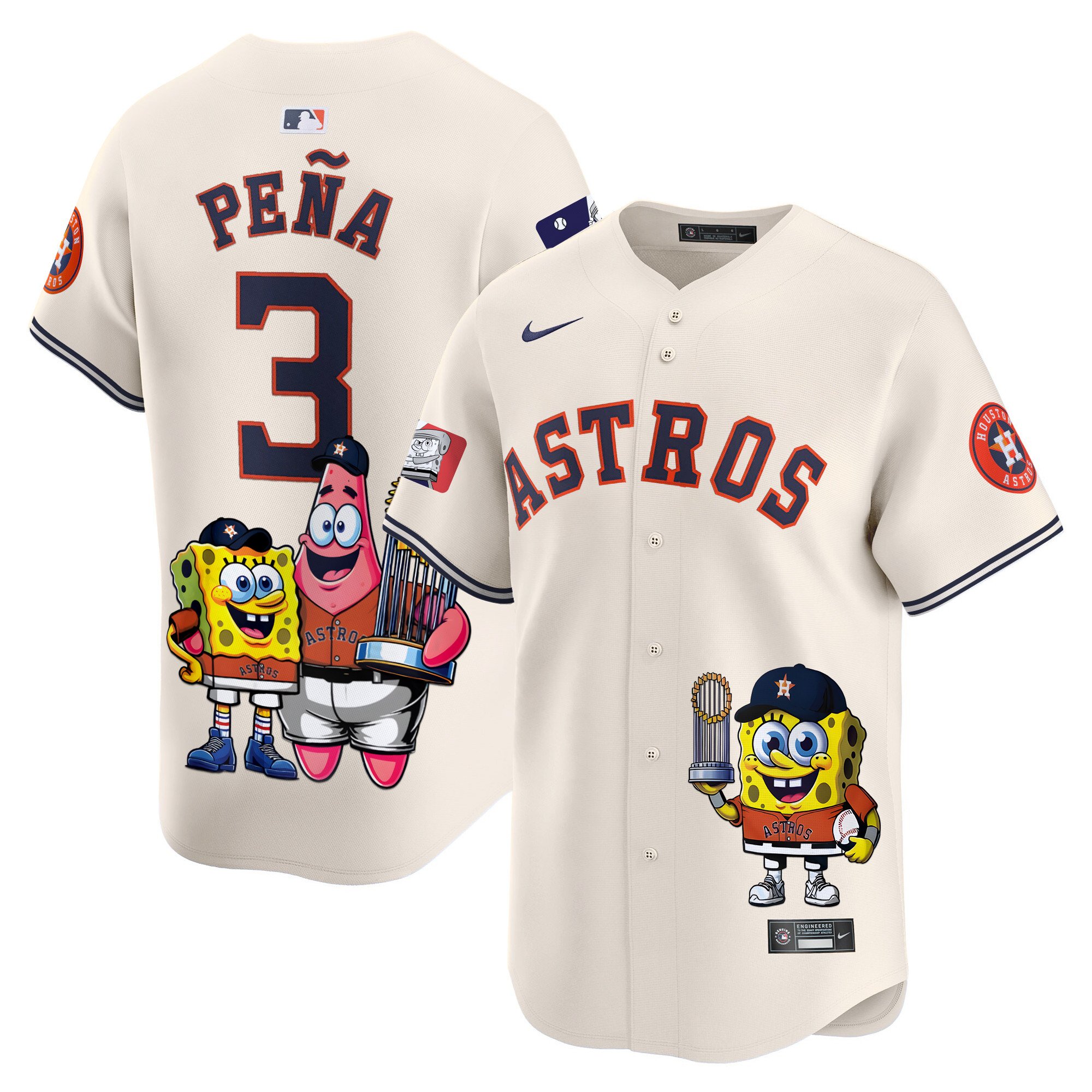 Jeremy PenaUnisex Houston Astros SpongeBob SquarePants Vapor Premier Limited Cream Jersey - Printed