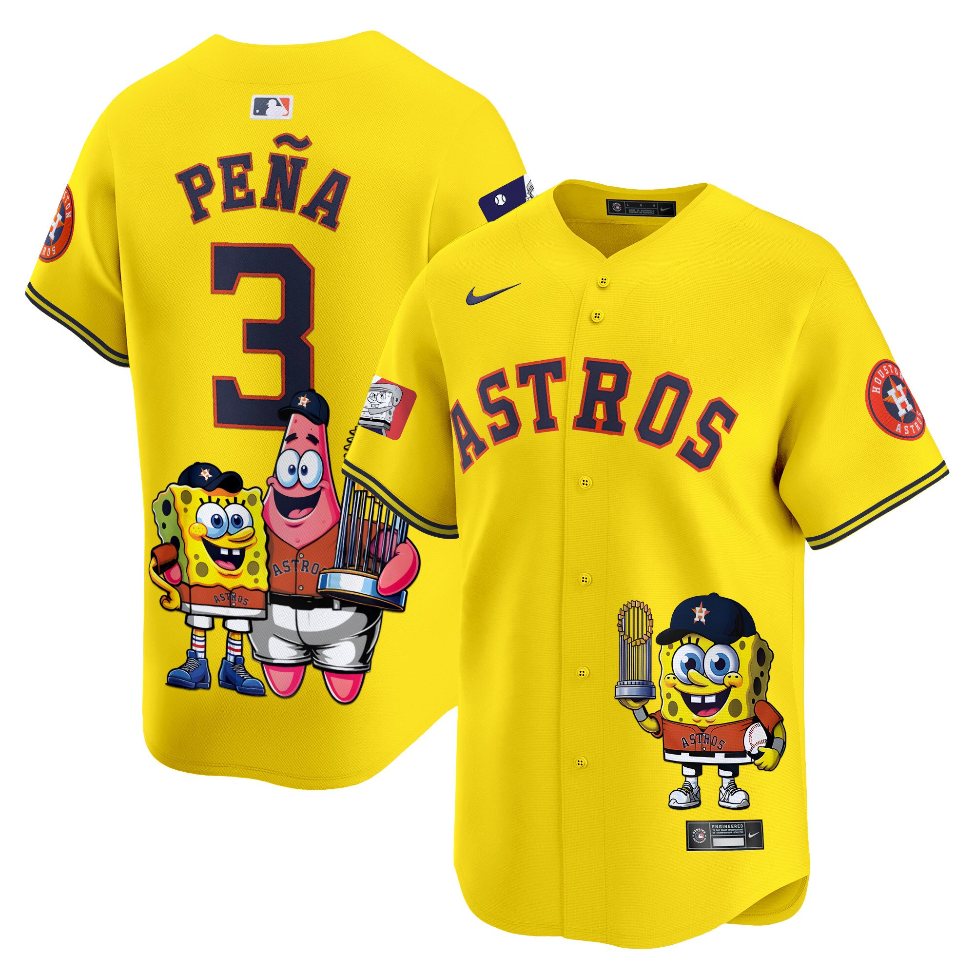 Jeremy PenaUnisex Houston Astros SpongeBob SquarePants Vapor Premier Limited Gold Jersey - Printed