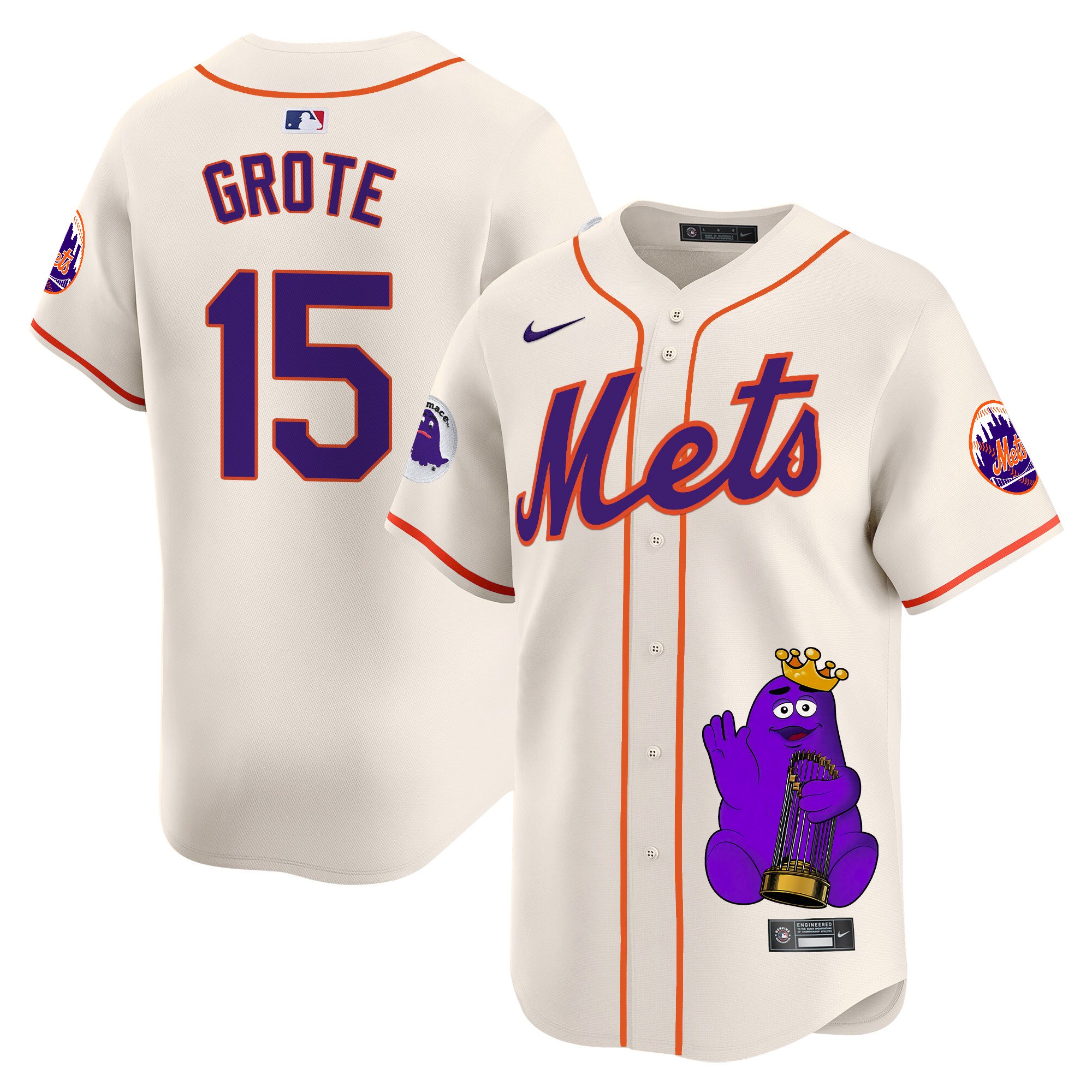 Jerry GroteUnisex New York Mets Grimace Vapor Premier Limited Cream Jersey - Printed