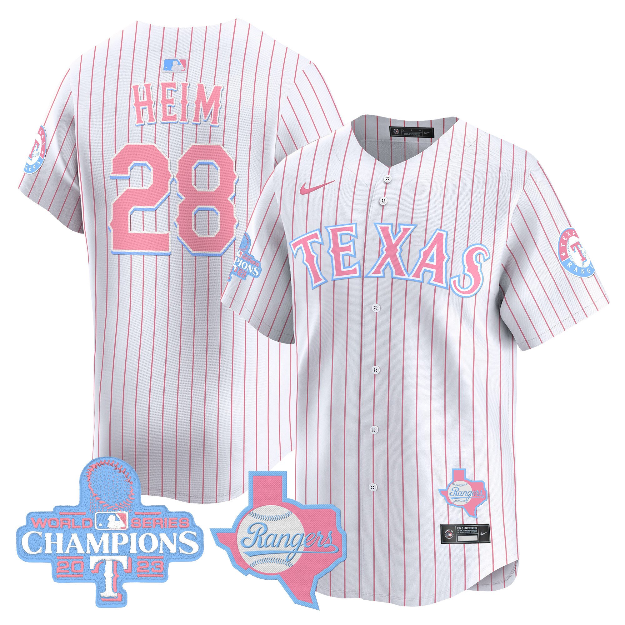Jonah HeimUnisex Texas Rangers Bubblegum Pink Vapor Premier Limited Pinstripe Jersey - All Stitched