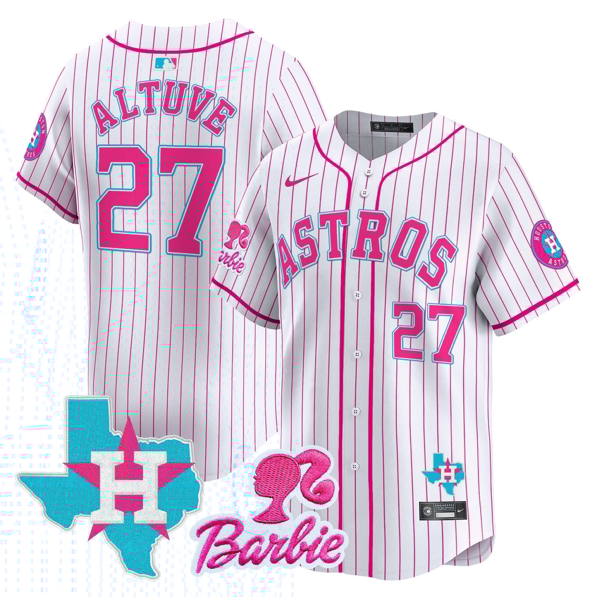 JosÃˆ AltuveUnisex Houston Astros Barbie Patch Vapor Premier Limited Pink Stripe Jersey - All Stitched
