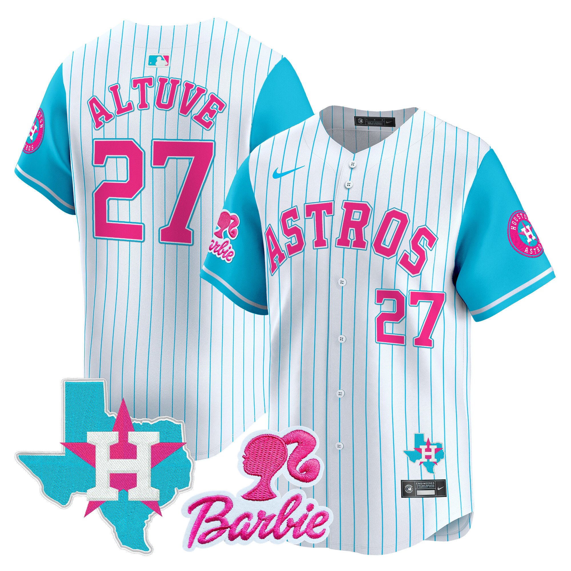 JosÃˆ AltuveUnisex Houston Astros Barbie Patch Vapor Premier Limited Pinstripe Jersey - All Stitched