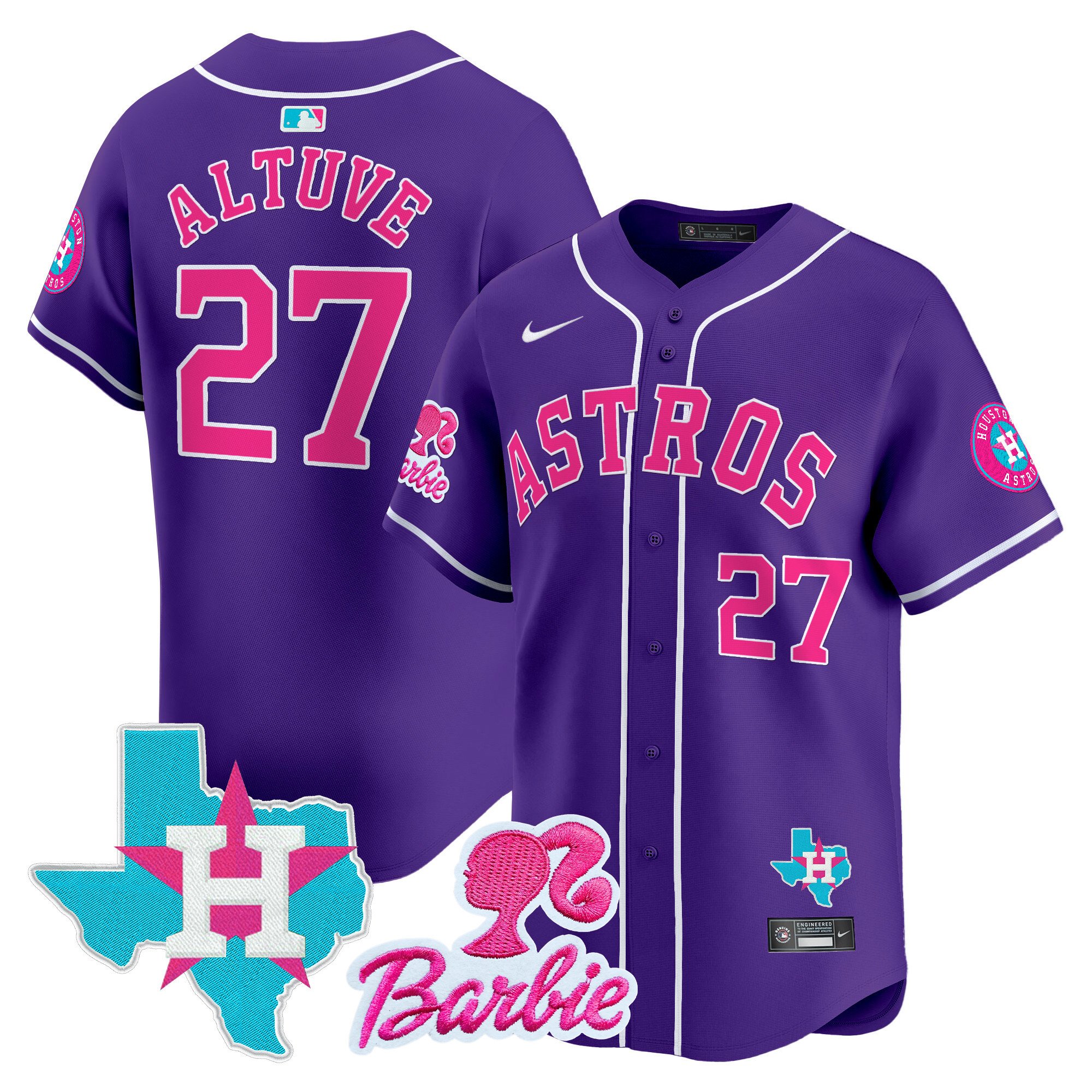 JosÃˆ AltuveUnisex Houston Astros Barbie Patch Vapor Premier Limited Purple Jersey - All Stitched