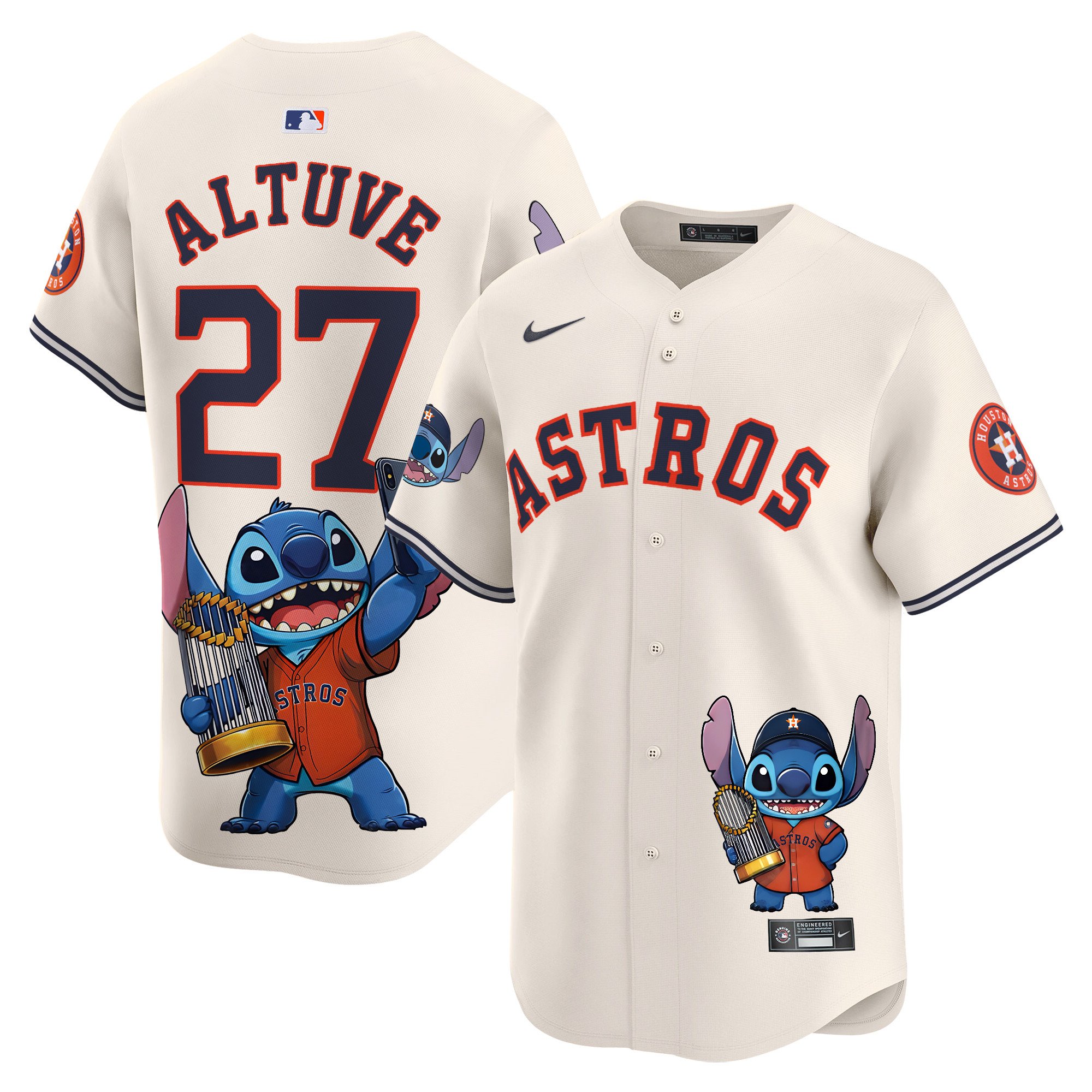 JosÃˆ AltuveUnisex Houston Astros Lilo And Stitch Vapor Premier Limited Cream Jersey - Printed