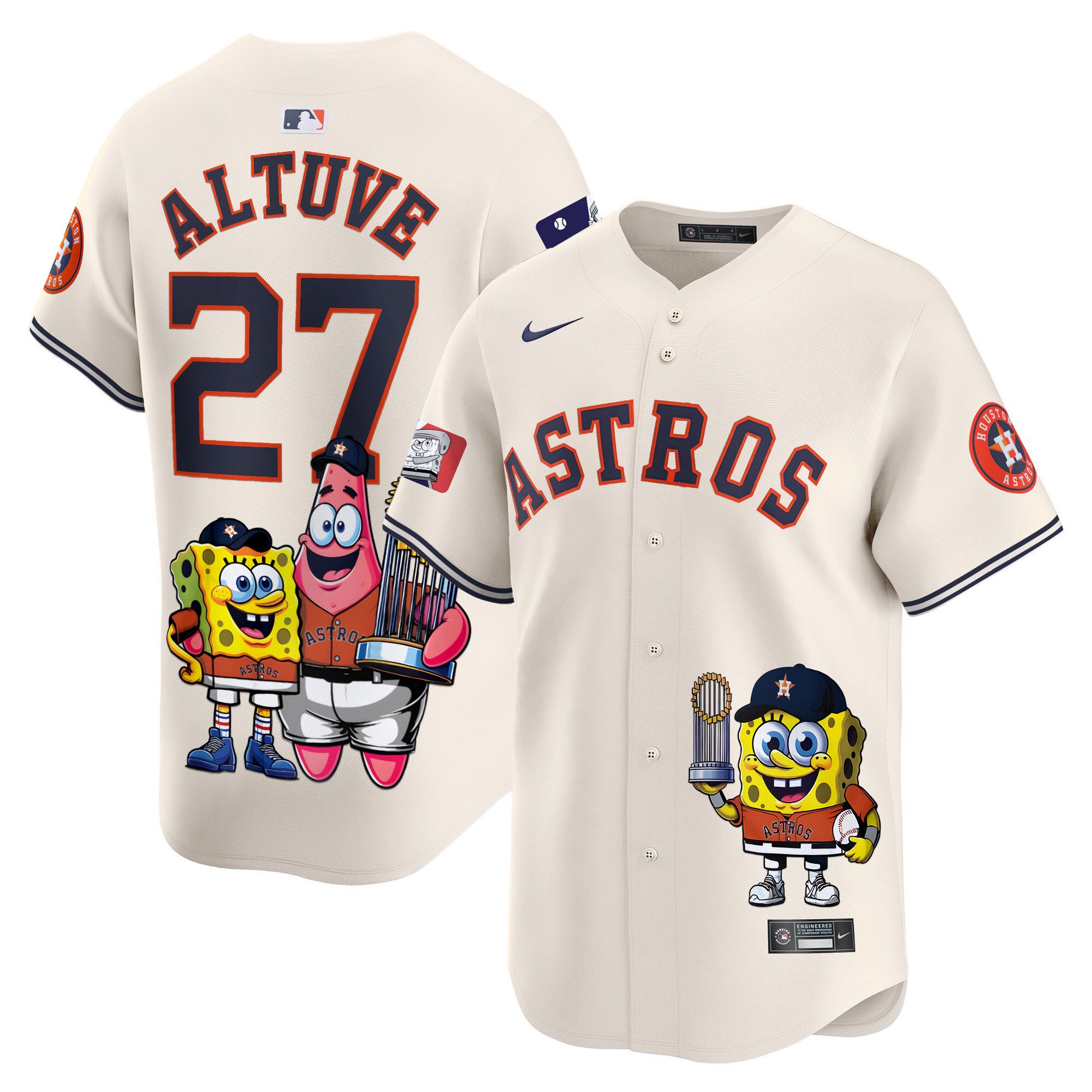 JosÃˆ AltuveUnisex Houston Astros SpongeBob SquarePants Vapor Premier Limited Cream Jersey - Printed