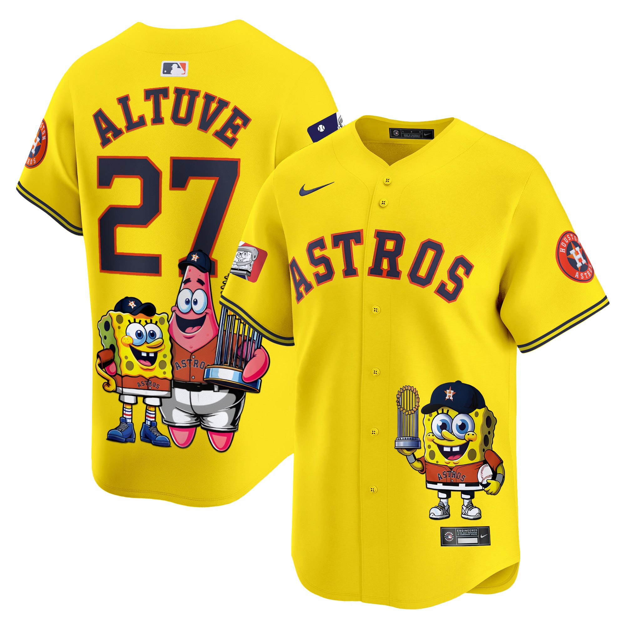 JosÃˆ AltuveUnisex Houston Astros SpongeBob SquarePants Vapor Premier Limited Gold Jersey - Printed