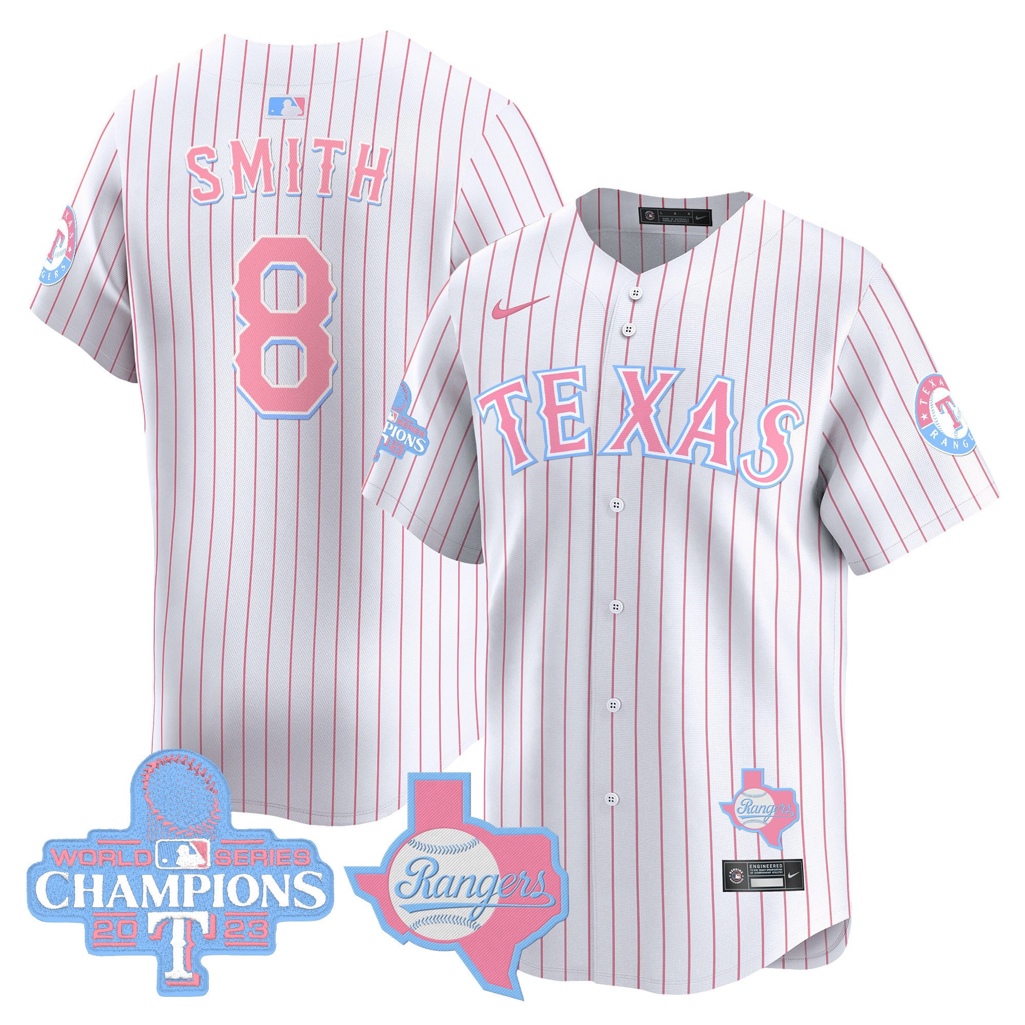 Josh SmithUnisex Texas Rangers Bubblegum Pink Vapor Premier Limited Pinstripe Jersey - All Stitched