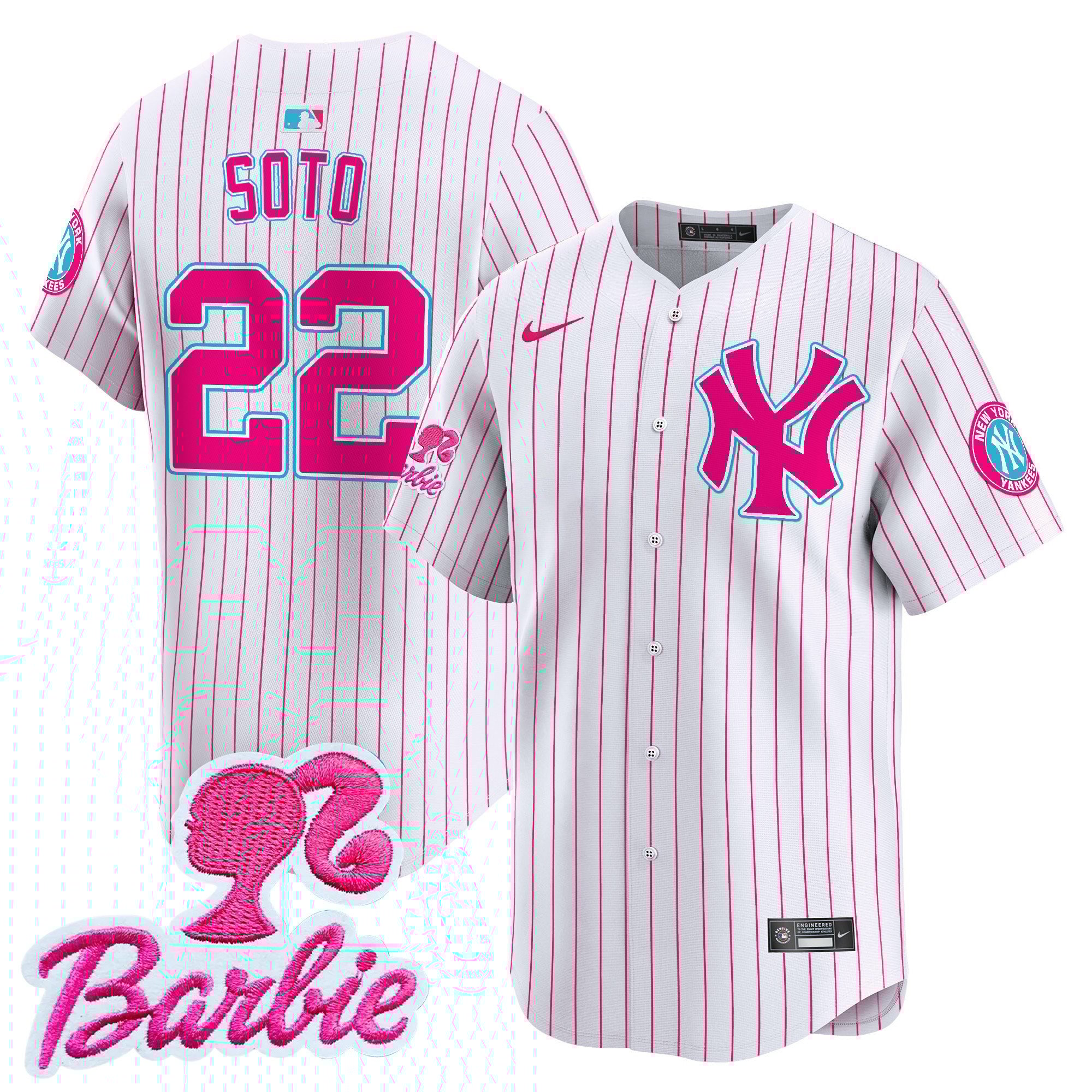 Juan SotoUnisex New York Yankees Barbie Patch Vapor Premier Limited Pink Stripe Jersey - All Stitched