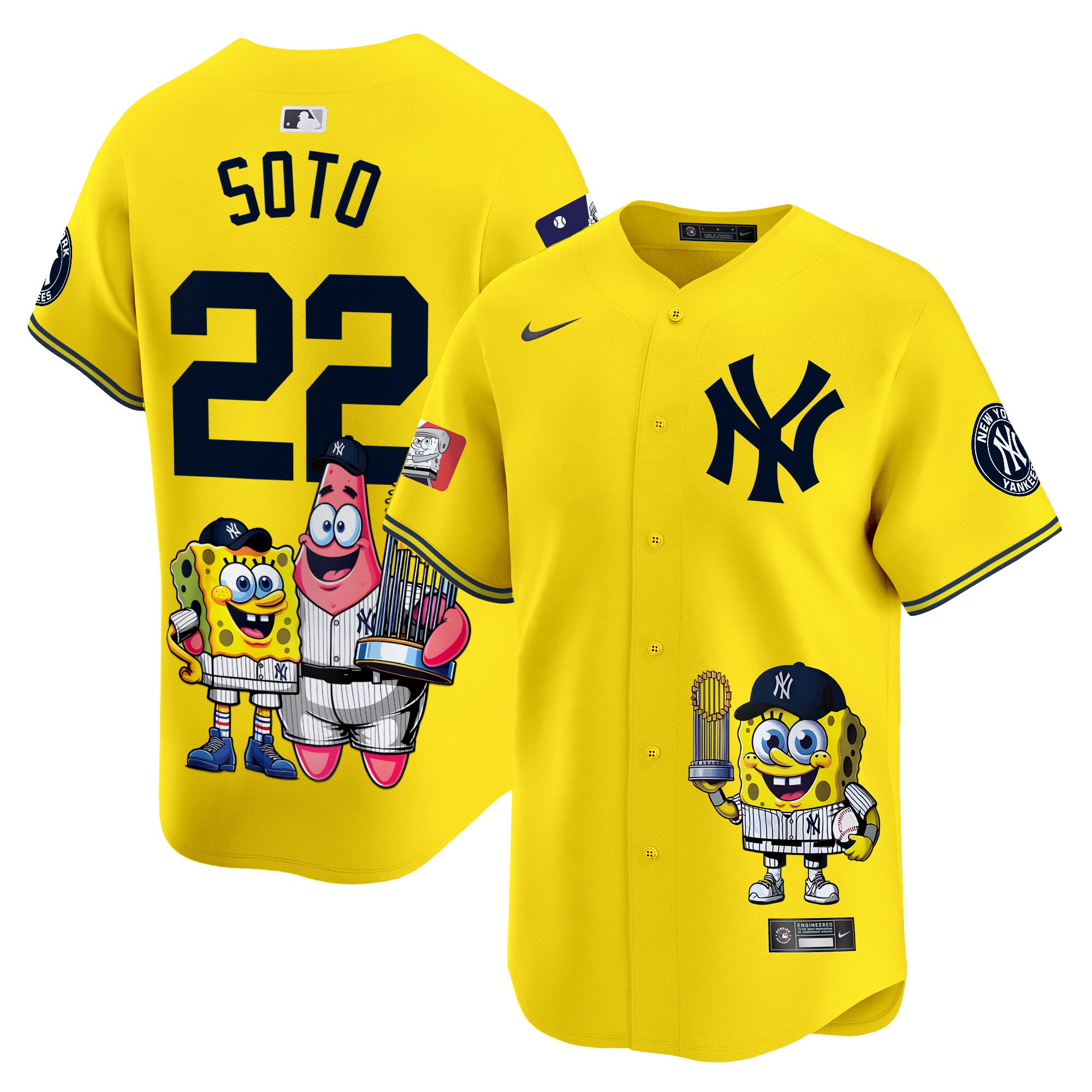 Juan SotoUnisex New York Yankees SpongeBob SquarePants Vapor Premier Limited Gold Jersey - Printed