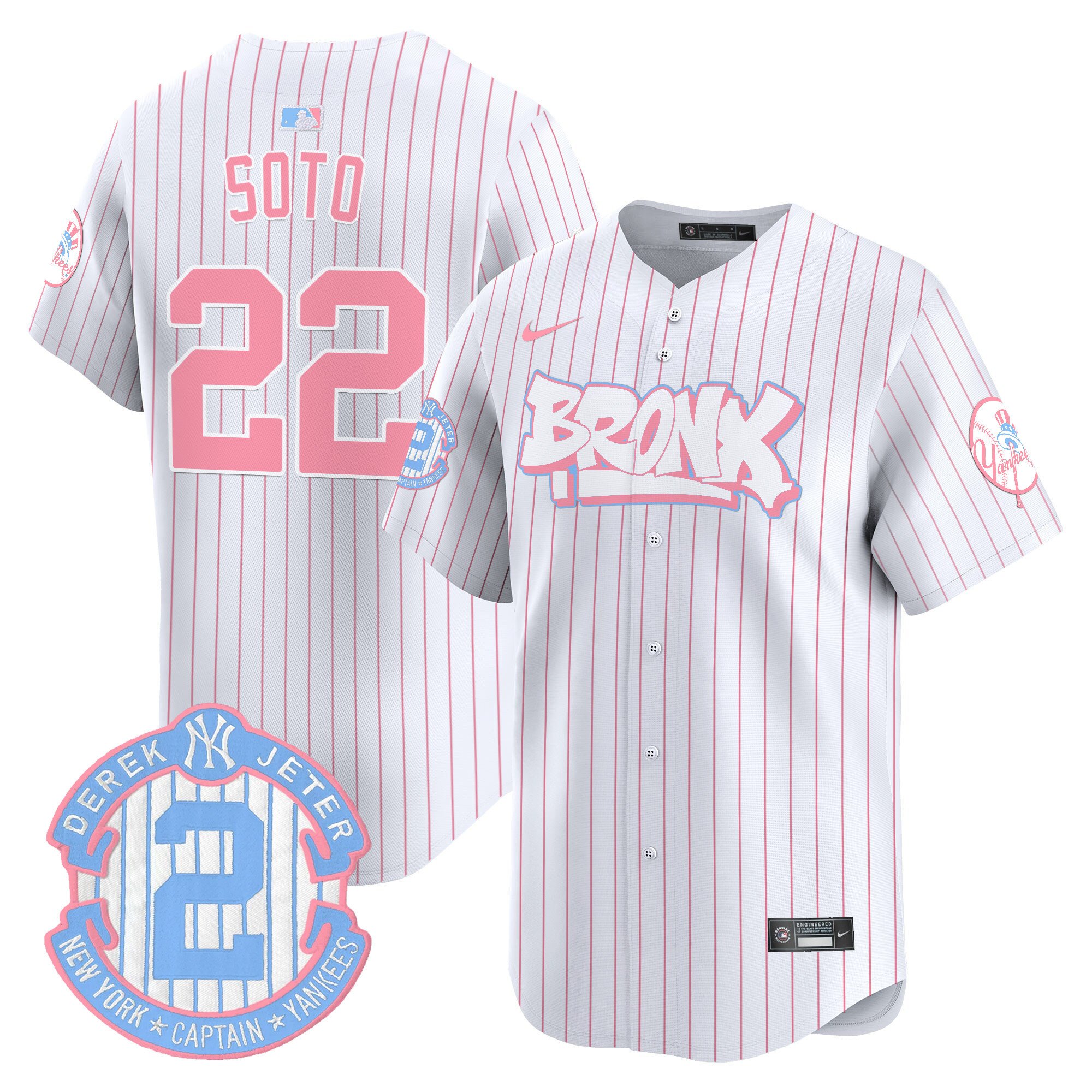 Juan SotoUnisex New York Yankees The Bronx Graffiti Bubblegum Pink Vapor Premier Limited Pinstripe Jersey V2 - All Stitched