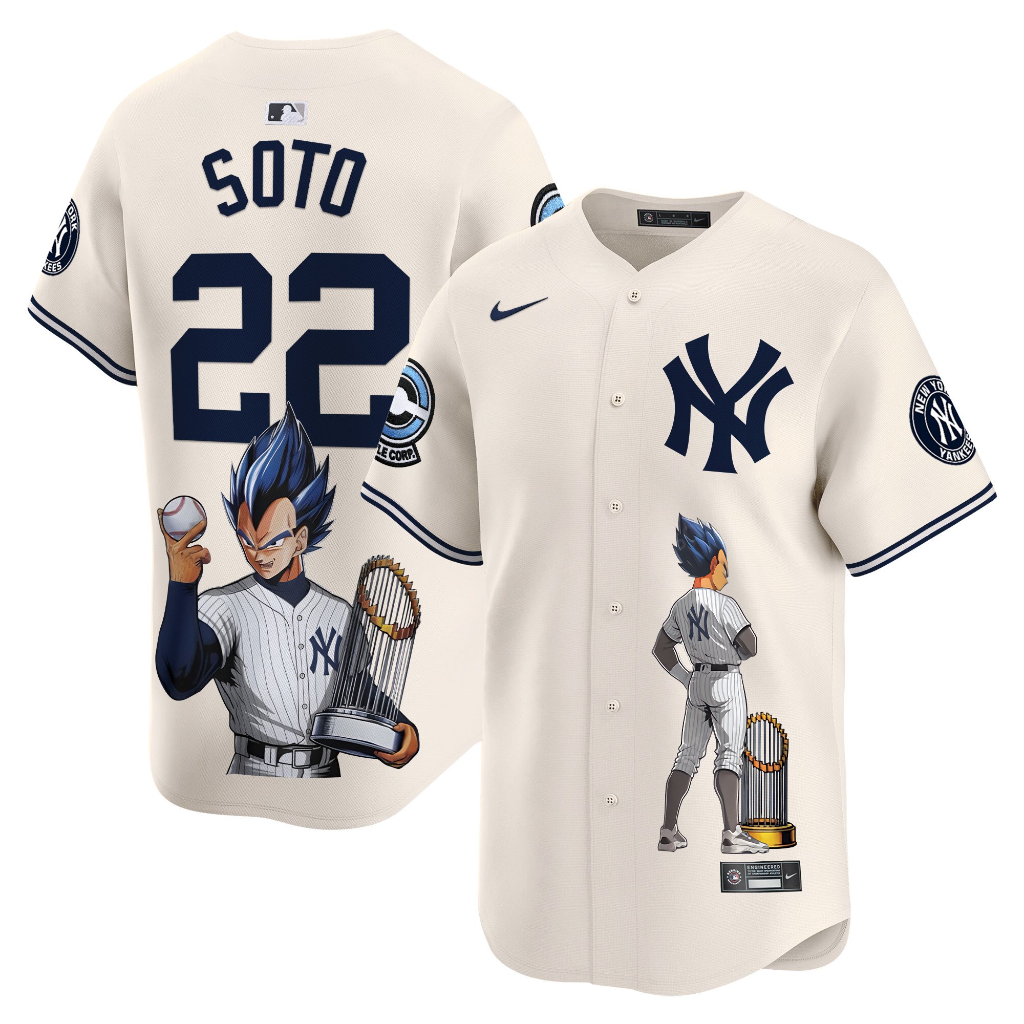 Juan SotoUnisex New York Yankees Vegeta Dragon Ball Vapor Premier Limited Cream Jersey - Printed