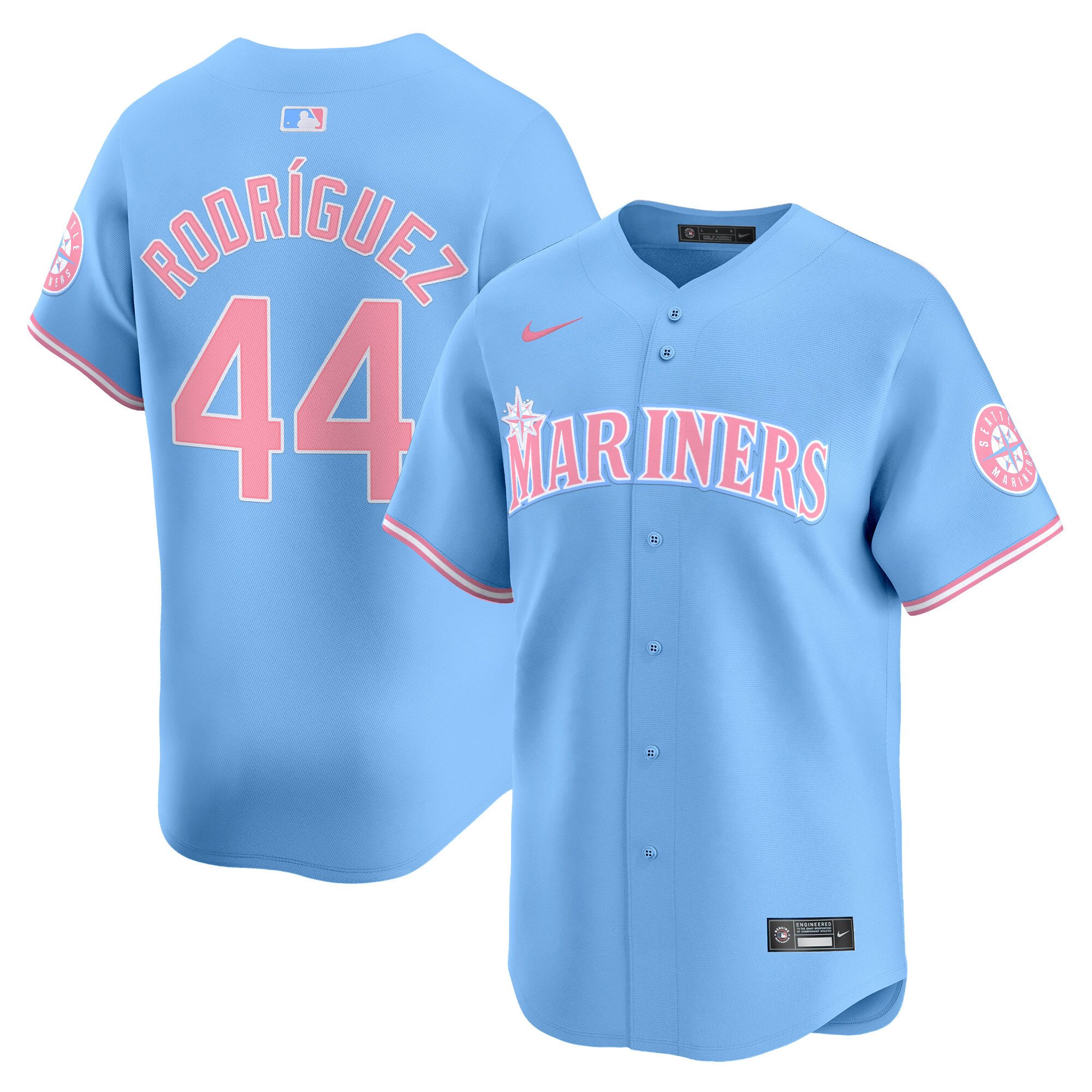 Julio RodrÃŒguezUnisex Seattle Mariners Bubblegum Pink Vapor Premier Limited Light Blue Jersey - All Stitched