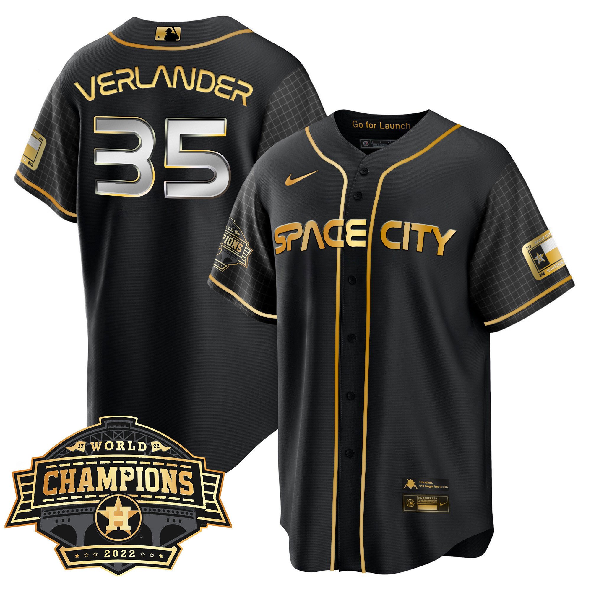 Justin VerlanderYouth's Houston Astros Space City 2022 World Series Champions Patch Limited Cool Black Jersey Ã± All Stitched