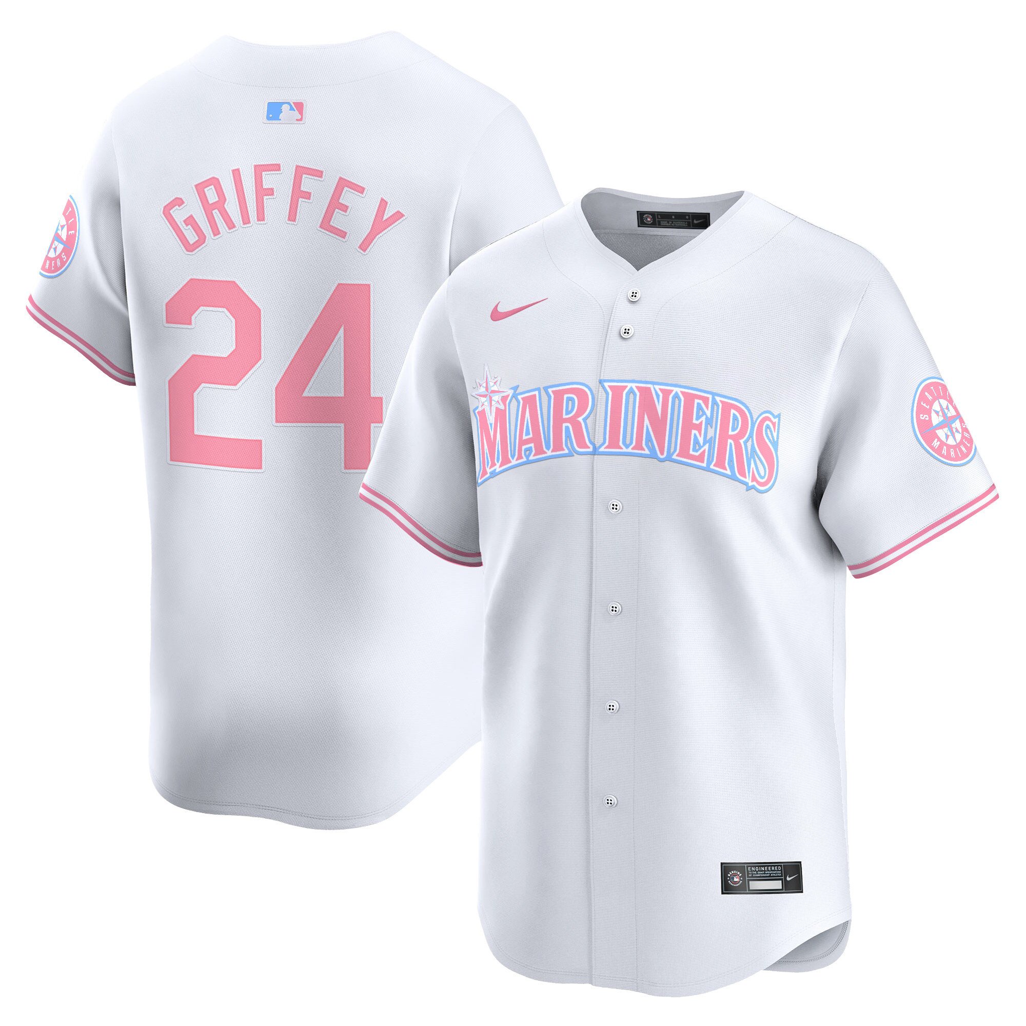 Ken Griffey Jr.Unisex Seattle Mariners Bubblegum Pink Vapor Premier Limited White Jersey - All Stitched