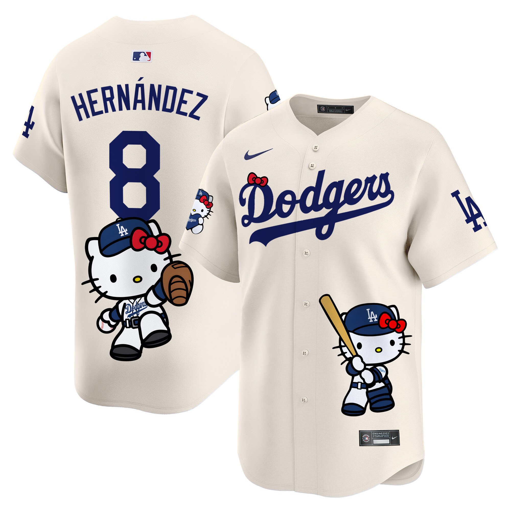 Kike HernandezUnisex Los Angeles Dodgers Hello Kitty Vapor Premier Limited Cream Jersey - Printed