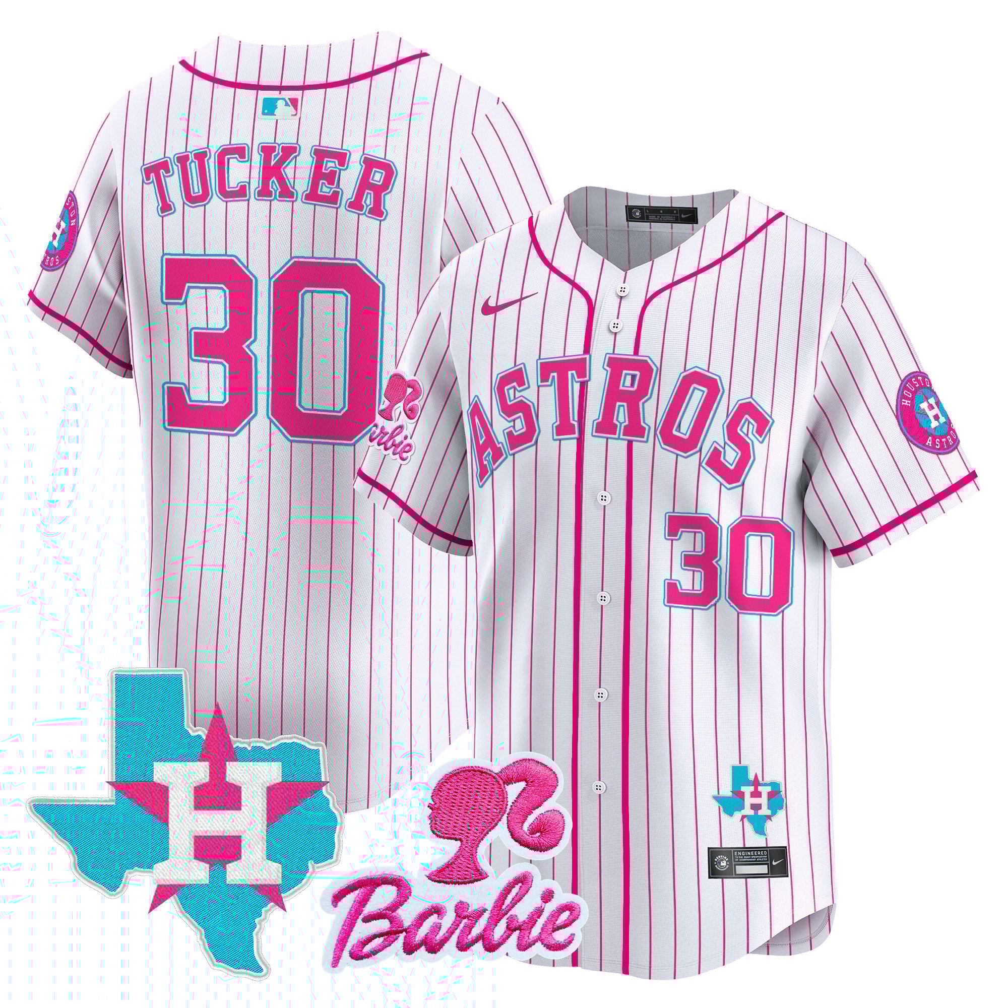 Kyle TuckerUnisex Houston Astros Barbie Patch Vapor Premier Limited Pink Stripe Jersey - All Stitched