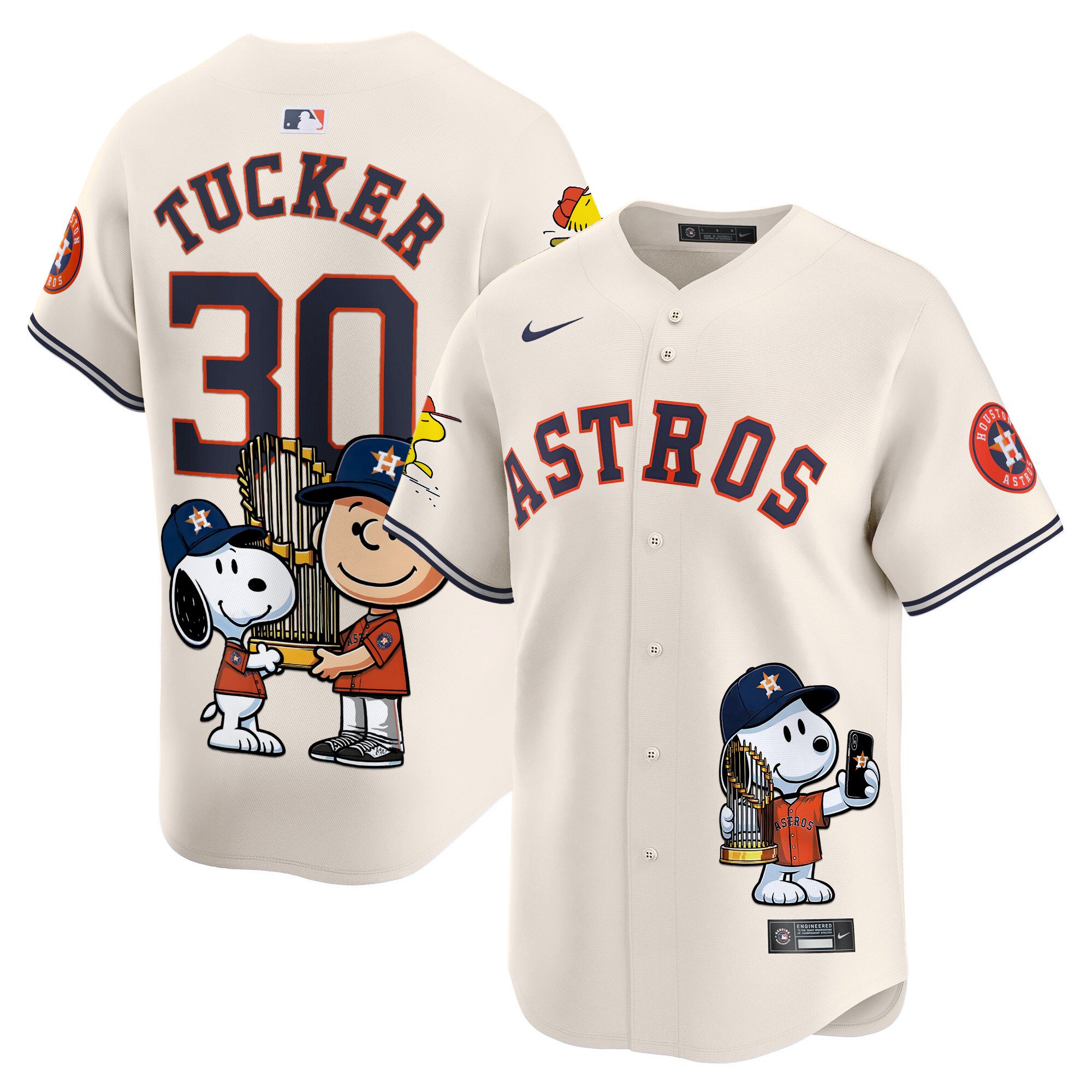 Kyle TuckerUnisex Houston Astros Peanut Snoopy Vapor Premier Limited Cream Jersey - Printed