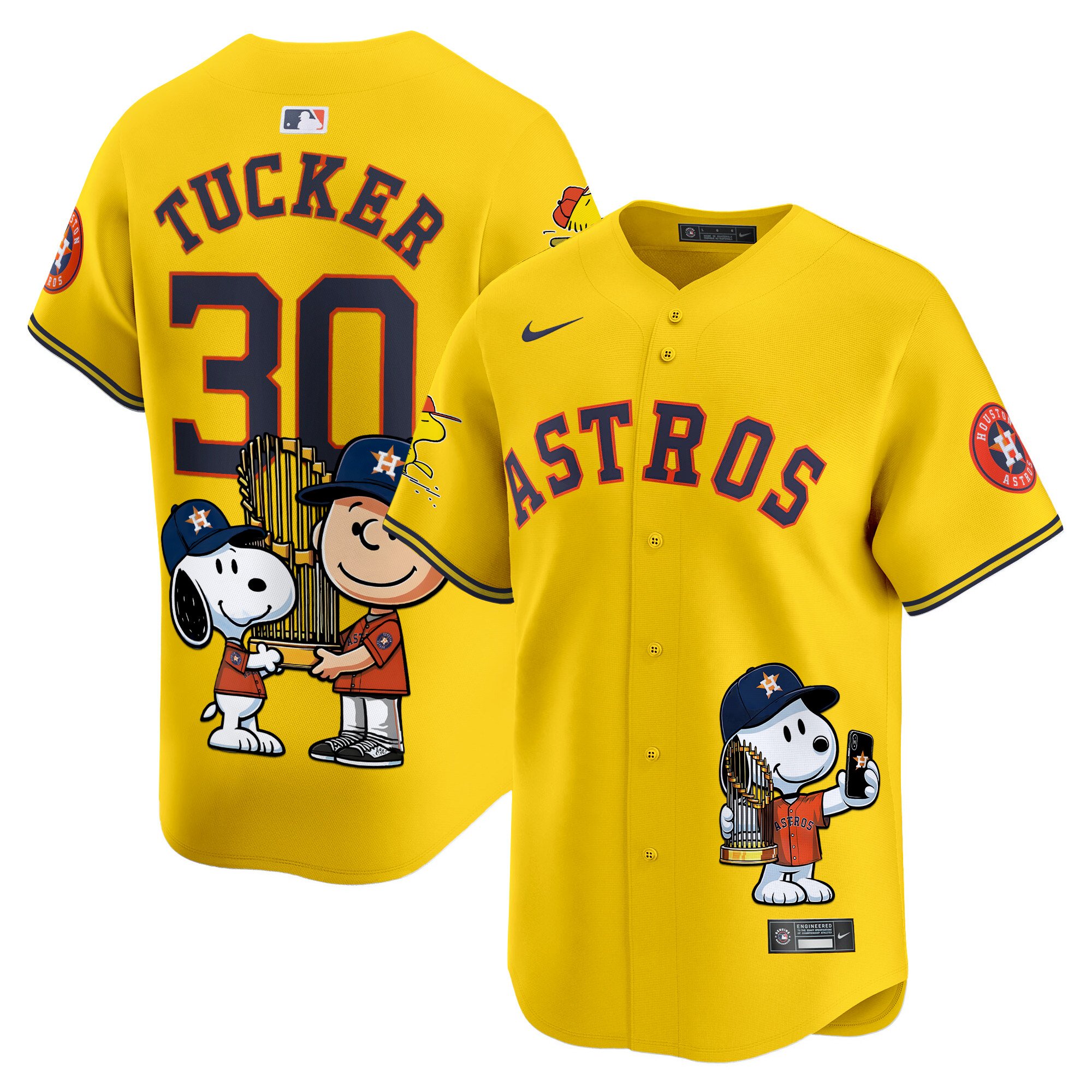 Kyle TuckerUnisex Houston Astros Peanut Snoopy Vapor Premier Limited Gold Jersey - Printed