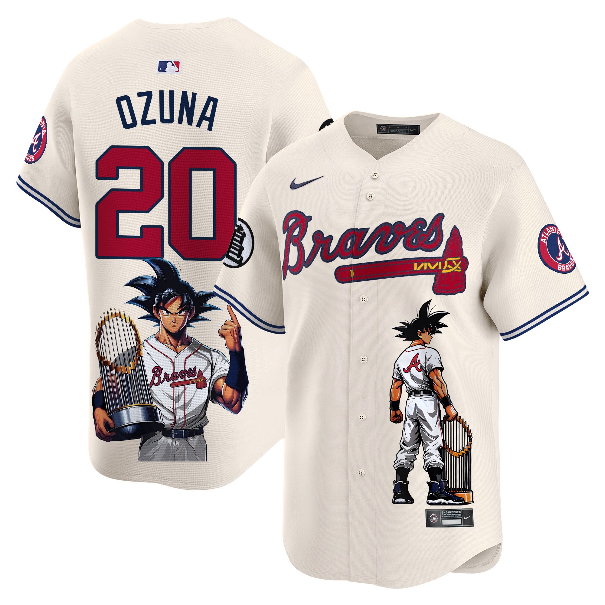 Marcell OzunaUnisex Atlanta Braves Dragon Ball Son Goku Vapor Premier Limited Cream Jersey - Printed