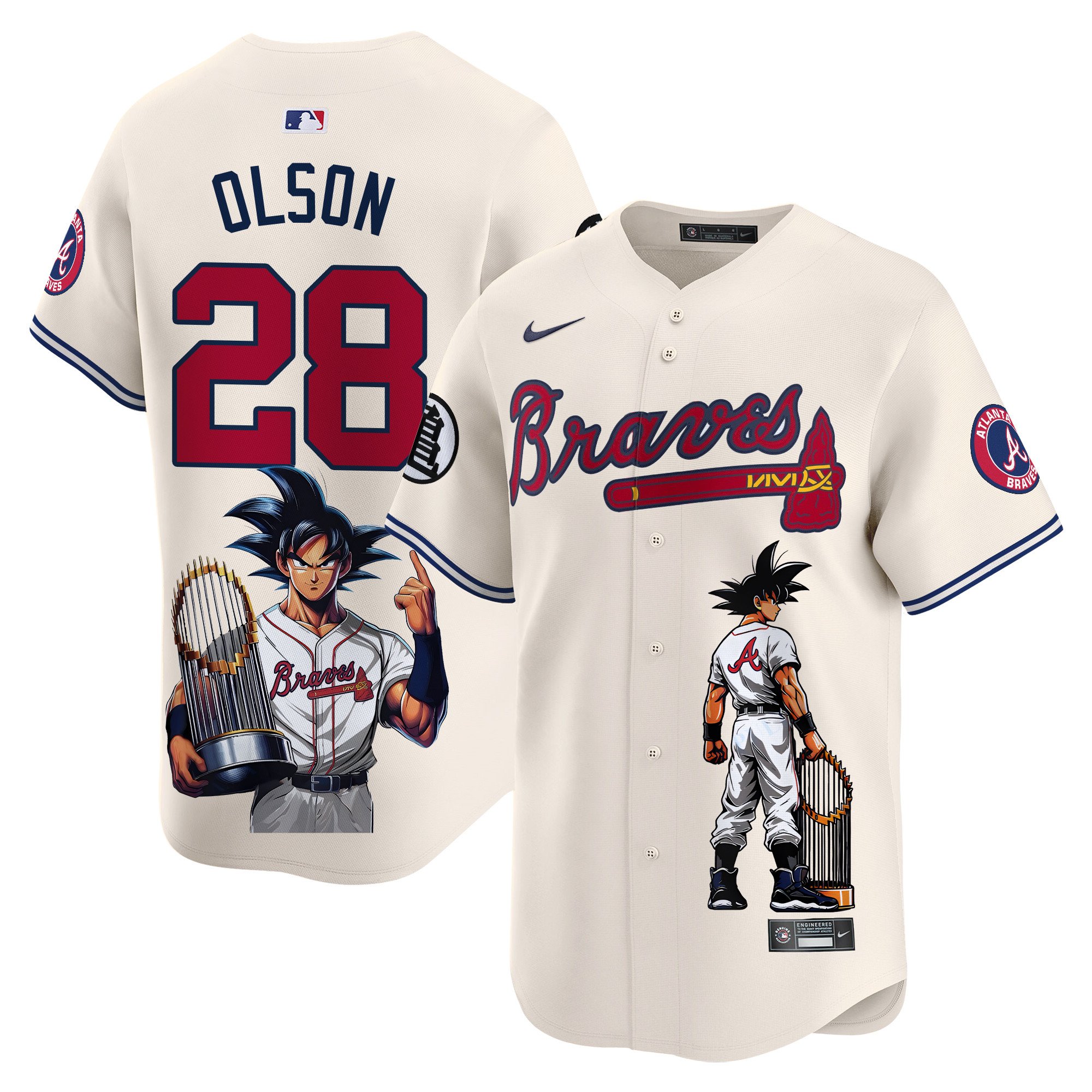 Matt OlsonUnisex Atlanta Braves Dragon Ball Son Goku Vapor Premier Limited Cream Jersey - Printed