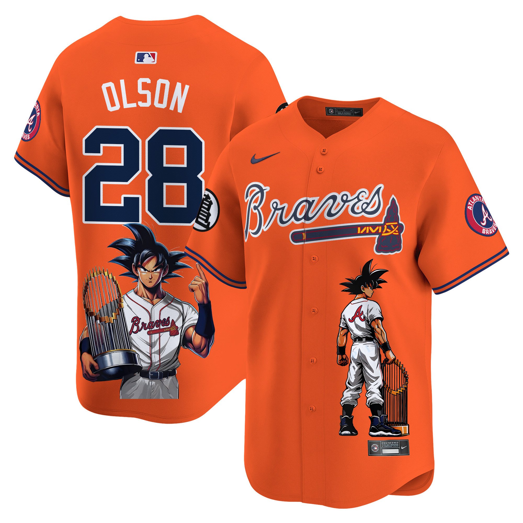 Matt OlsonUnisex Atlanta Braves Dragon Ball Son Goku Vapor Premier Limited Orange Jersey - Printed