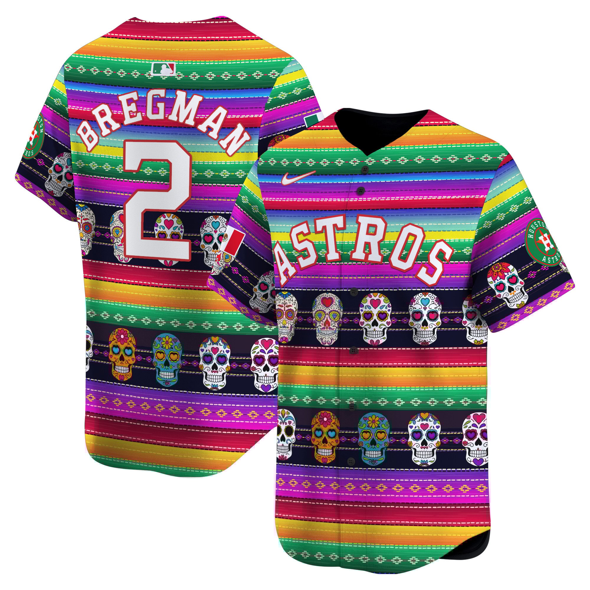 Men Alex Bregman Houston Astros Mexican Serape Sugar Skull Vapor Premier Limited Jersey - Printed