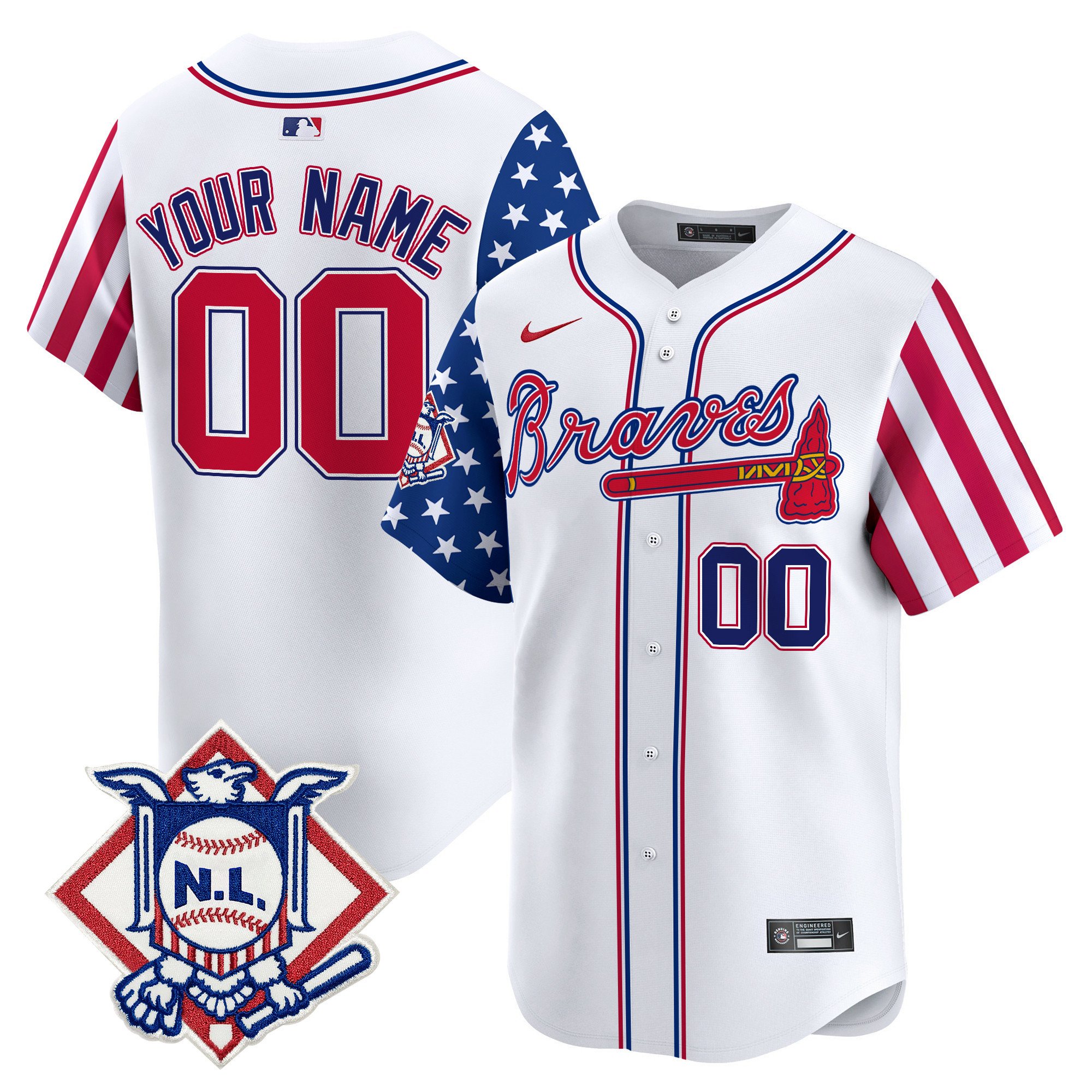 Men Atlanta Braves 2024 Fourth of July Vapor Premier Limited Custom White Jersey V2 - All Stitched