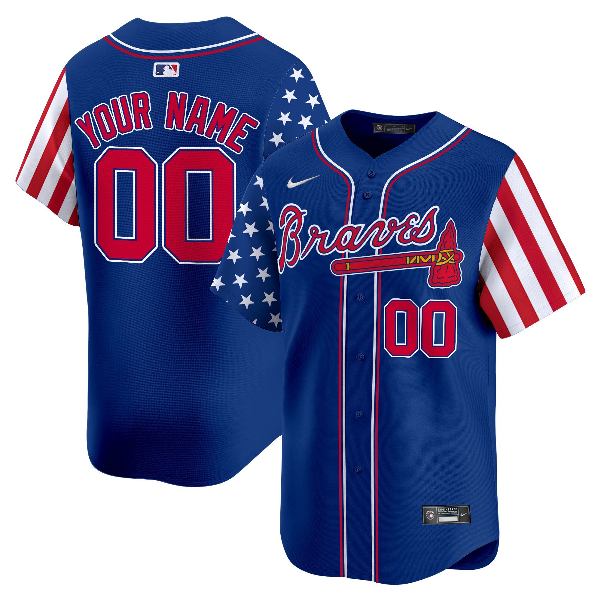 Men Atlanta Braves 2024 Independence Day Vapor Premier Limited Custom Royal Jersey - All Stitched