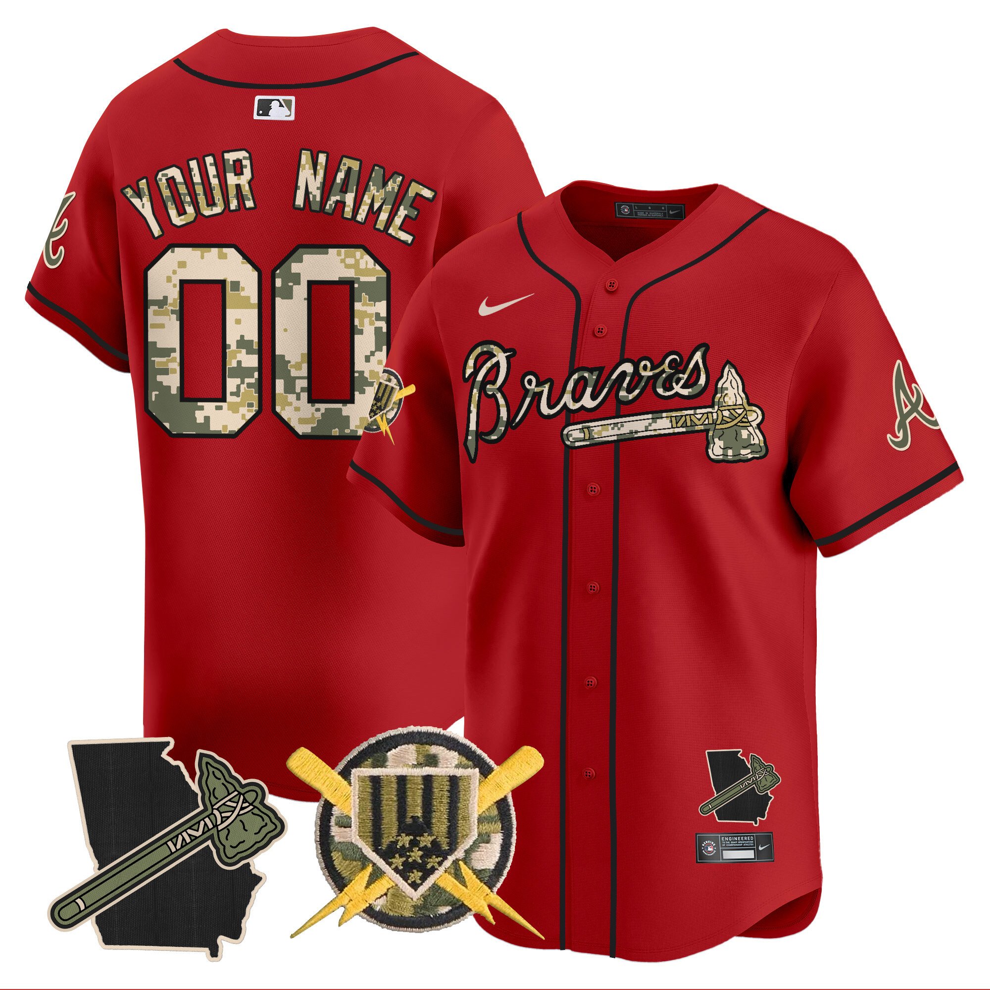 Men Atlanta Braves Armed Forces Day Vapor Premier Limited Custom Red Jersey - All Stitched