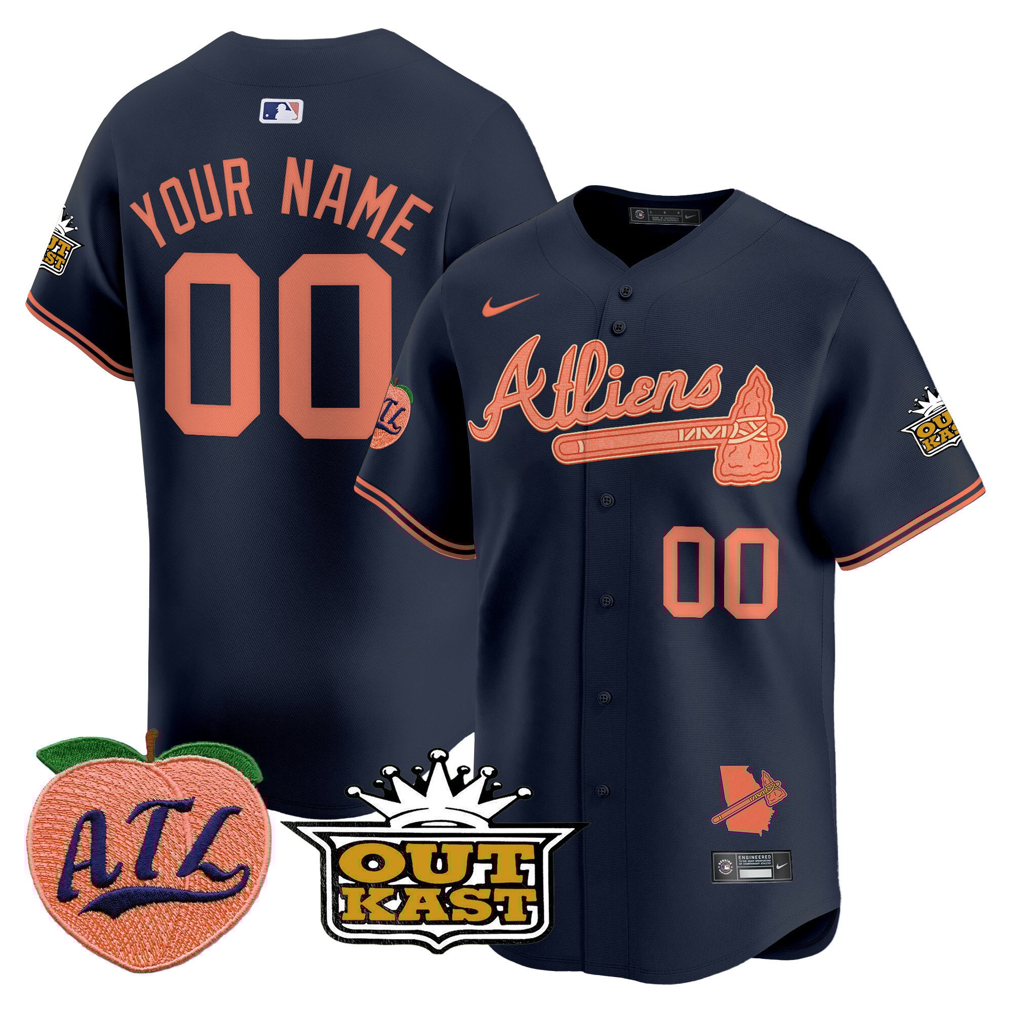 Men Atlanta Braves Atliens & Peach Vapor Premier Limited Custom Atliens Jersey - All Stitched