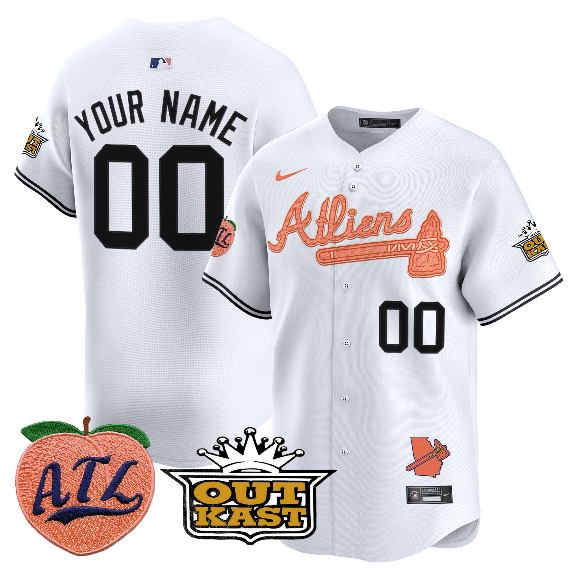 Men Atlanta Braves Atliens & Peach Vapor Premier Limited Custom White Jersey - All Stitched