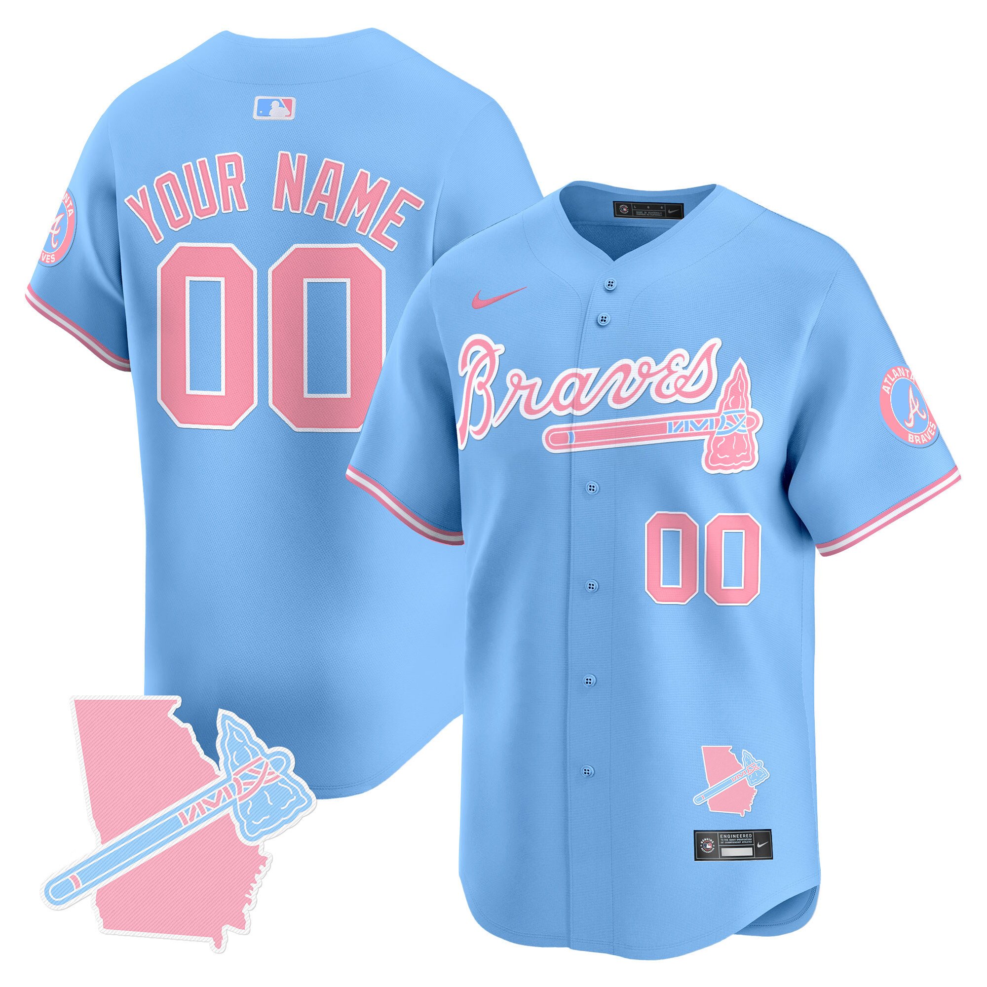 Men Atlanta Braves Bubblegum Pink Vapor Premier Limited Custom Light Blue Jersey - All Stitched