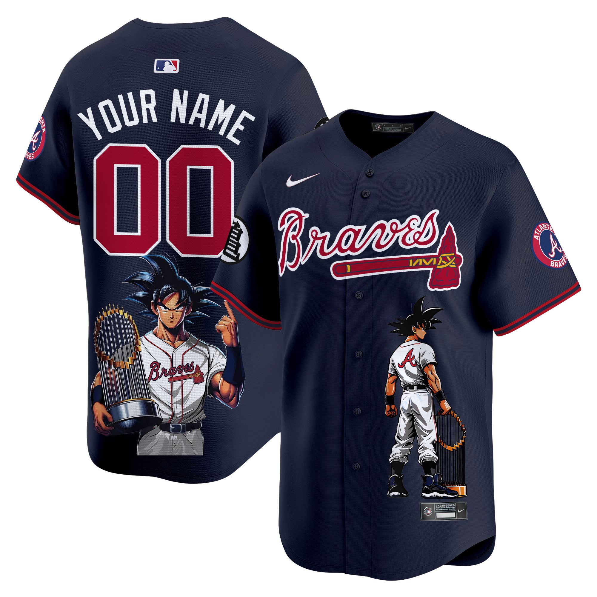 Men Atlanta Braves Dragon Ball Son Goku Vapor Premier Limited Custom Navy Jersey - Printed