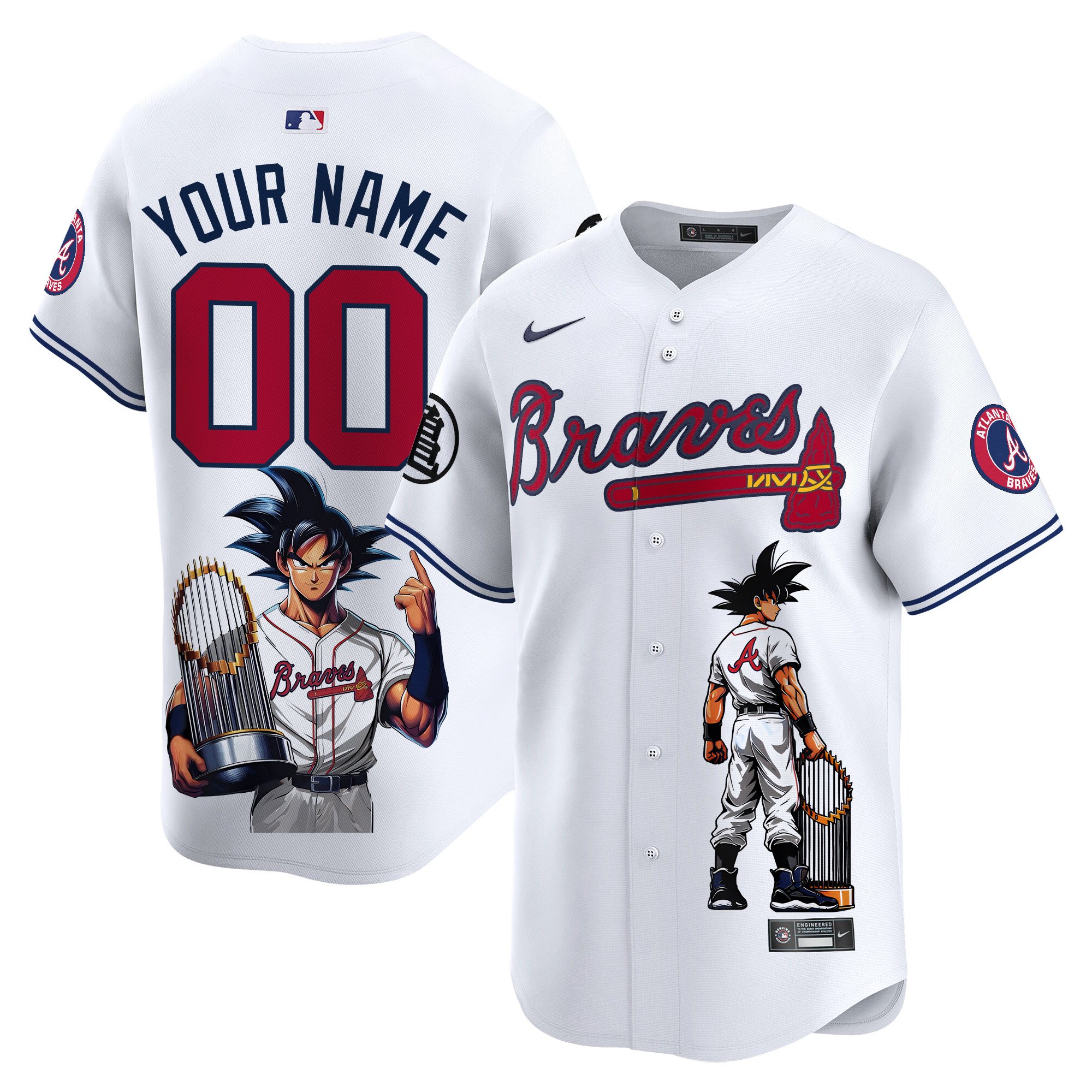 Men Atlanta Braves Dragon Ball Son Goku Vapor Premier Limited Custom White Jersey - Printed
