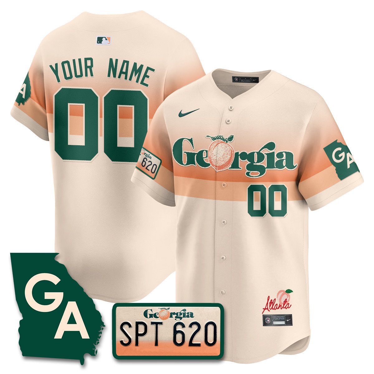 Men Atlanta Braves Peach Plates - Georgia Peaches Vapor Premier Limited Custom Cream Jersey - Printed
